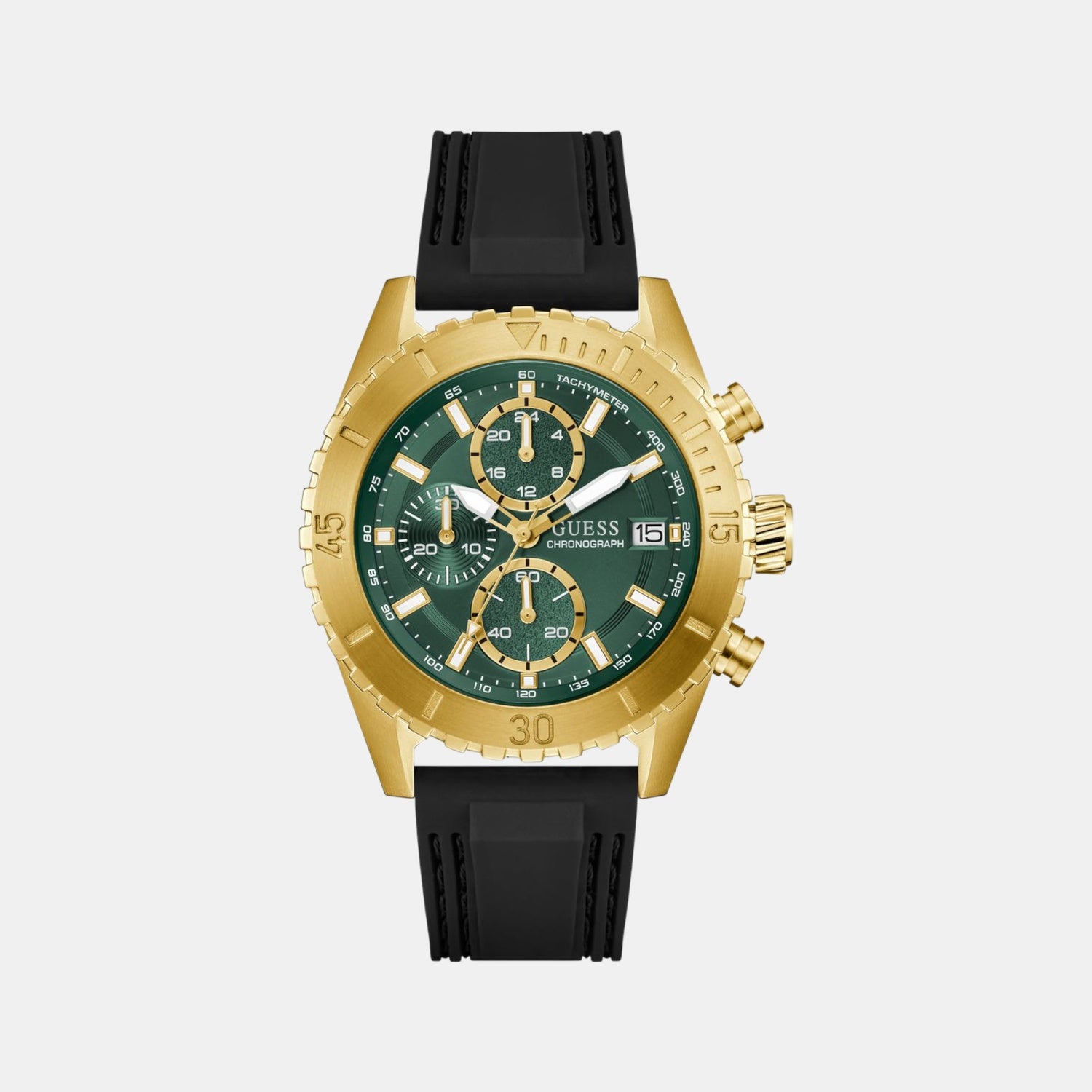 Sport Men Quartz Green Dial Chronograph Silicone Watch GW0967G2