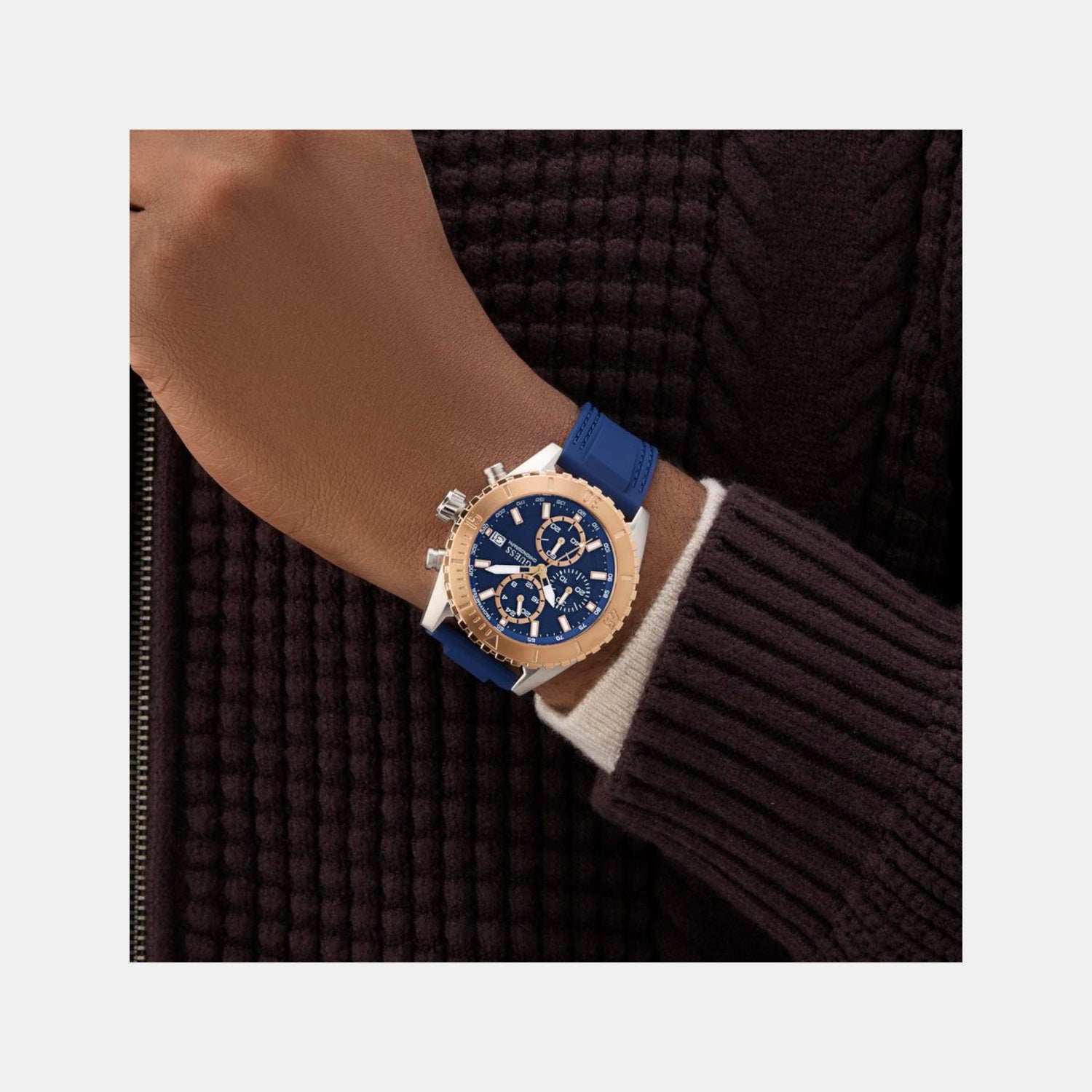 Sport Men Quartz Blue Dial Chronograph Silicone Watch GW0967G4