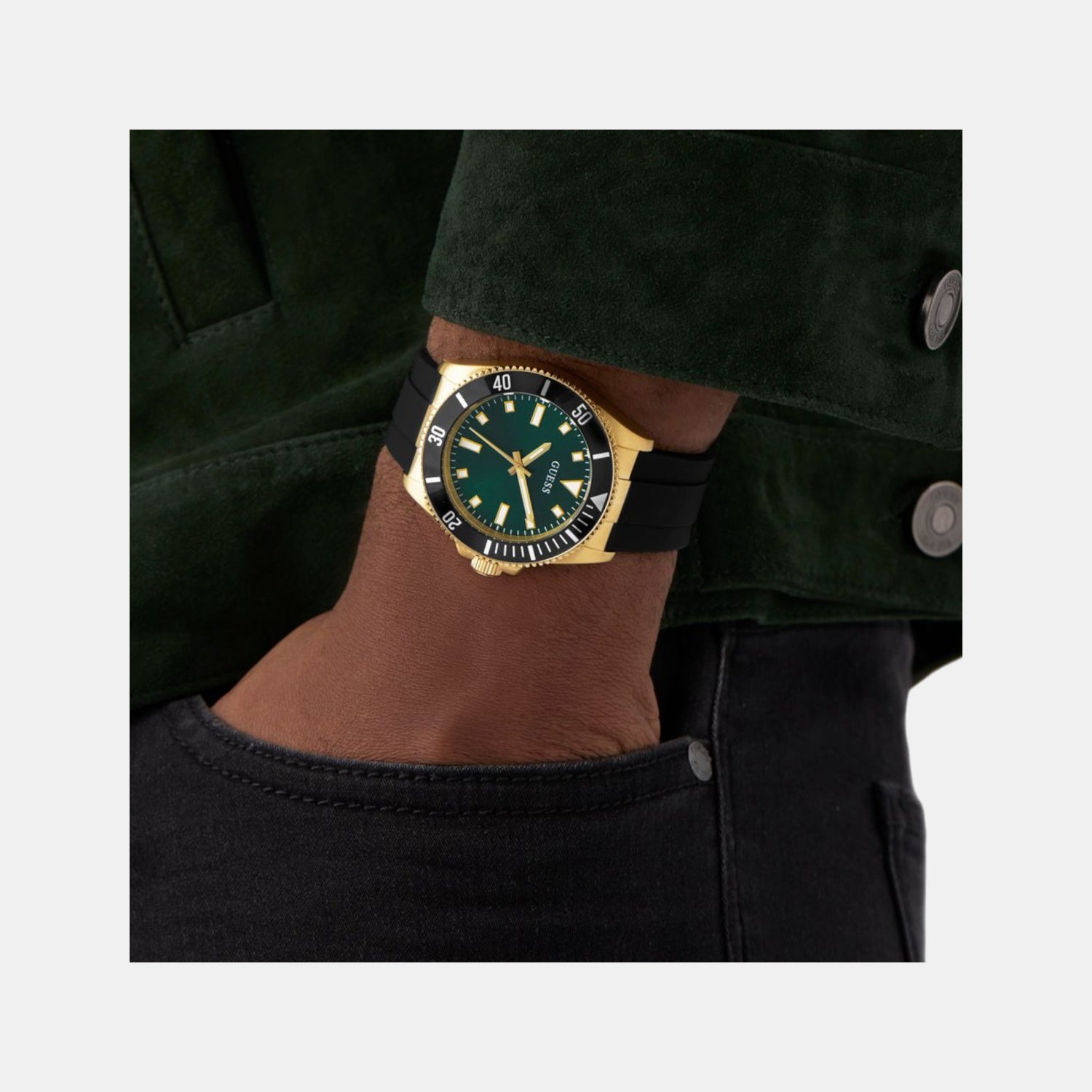 Sport Men Quartz Green Dial Analog Silicone Watch GW0969G2