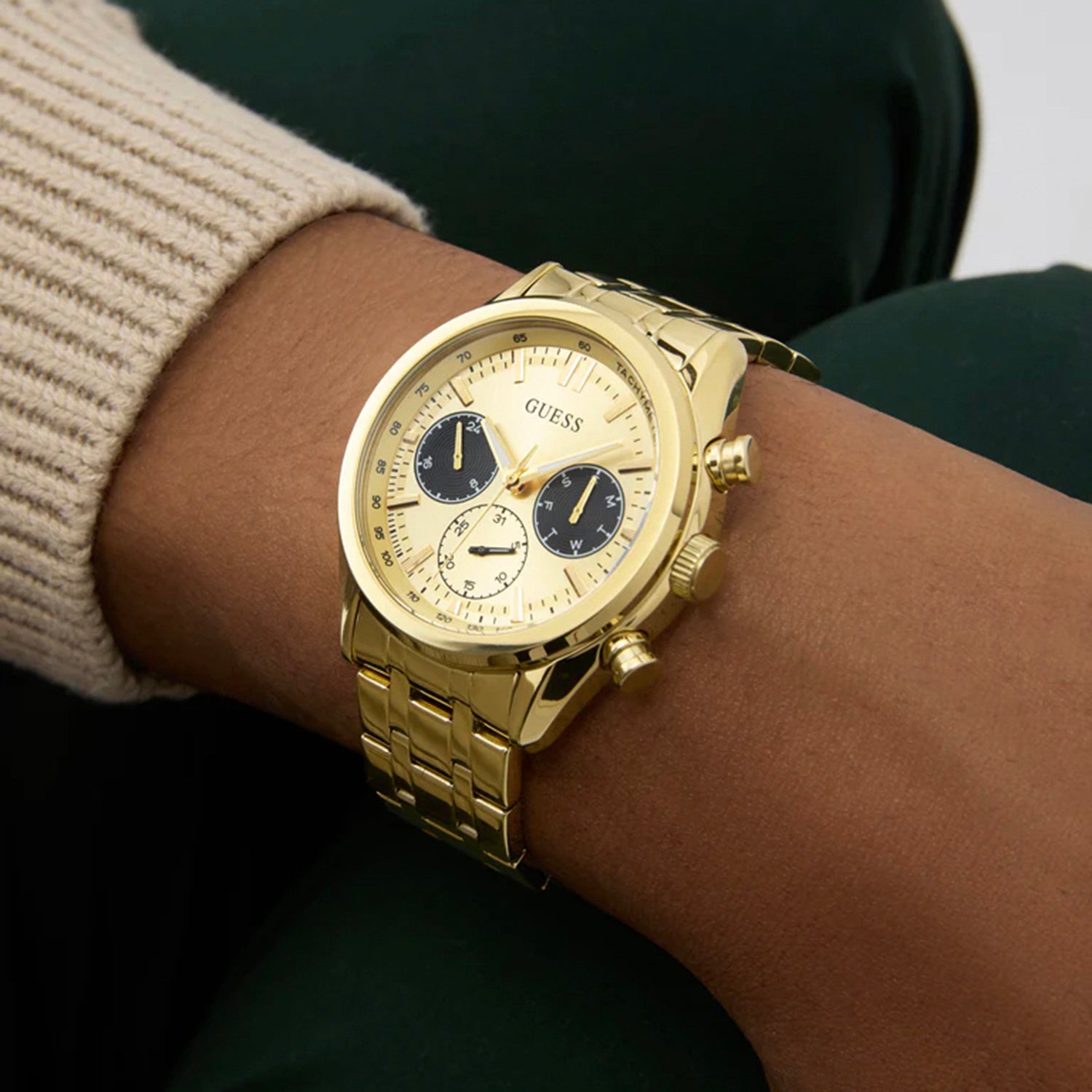 Men Quartz Champagne Dial Chronograph Stainless Steel Watch GW0971G2