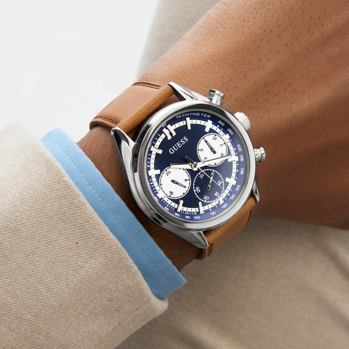 Gd Dawson Men Quartz Blue Dial Multi-Function Leather Watch Gw0972G1