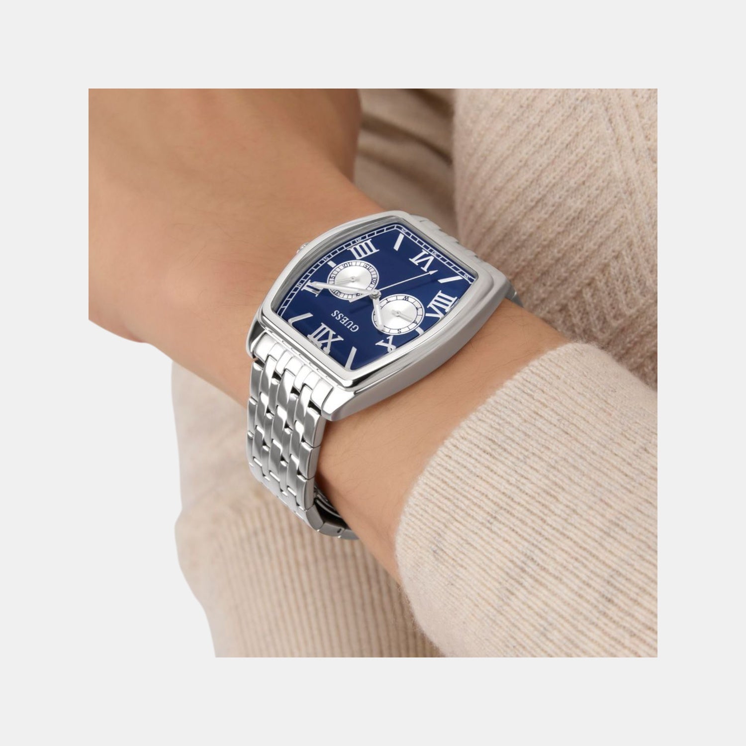 Dress Men Quartz Blue Dial Multi-Function Recycled Steel Watch GW0975G1