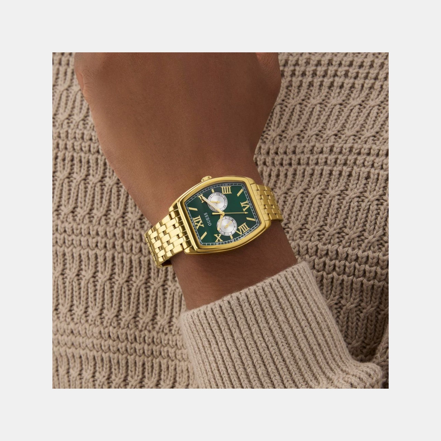 Dress Men Quartz Green Dial Multi-Function Recycled Steel Watch GW0975G2