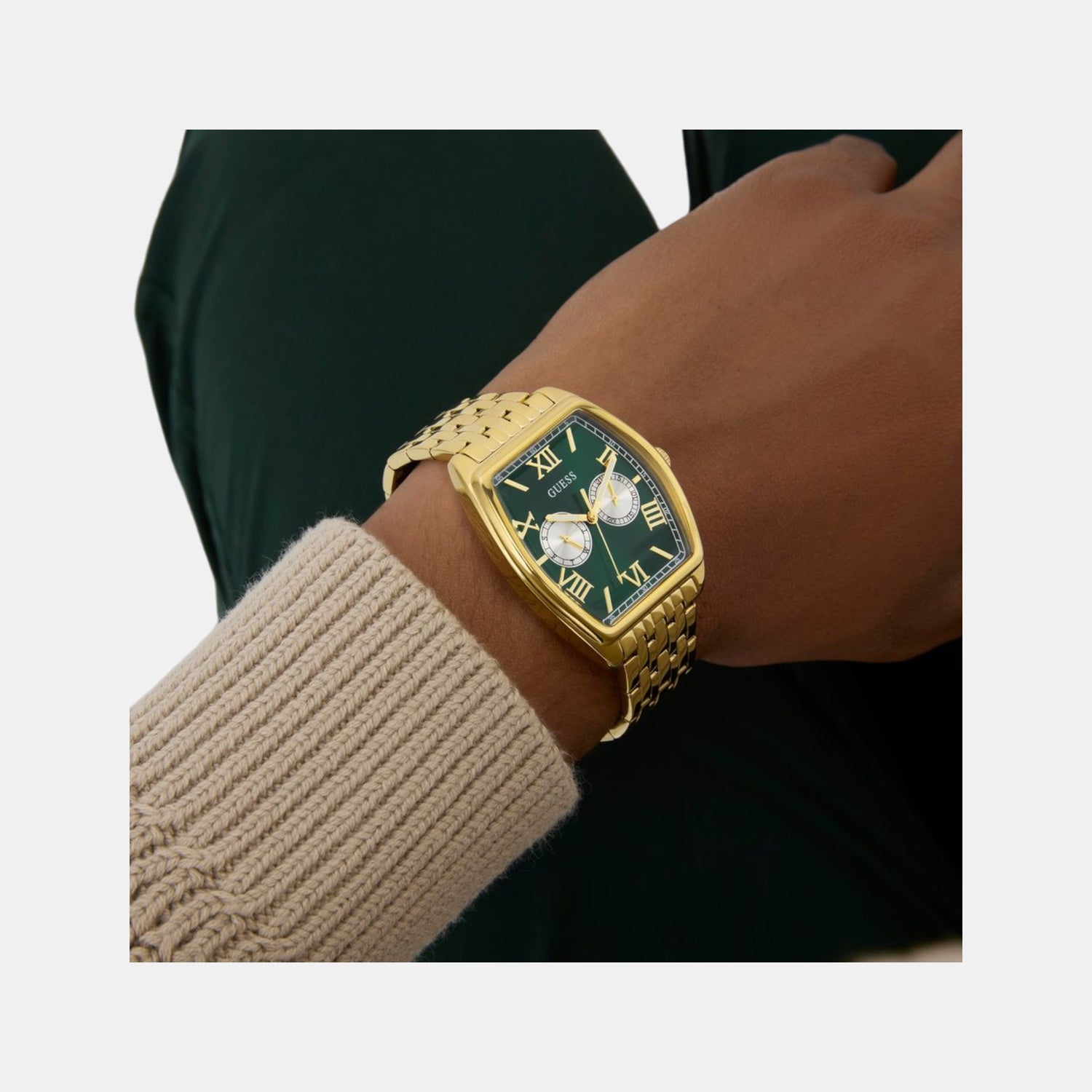 Dress Men Quartz Green Dial Multi-Function Recycled Steel Watch GW0975G2