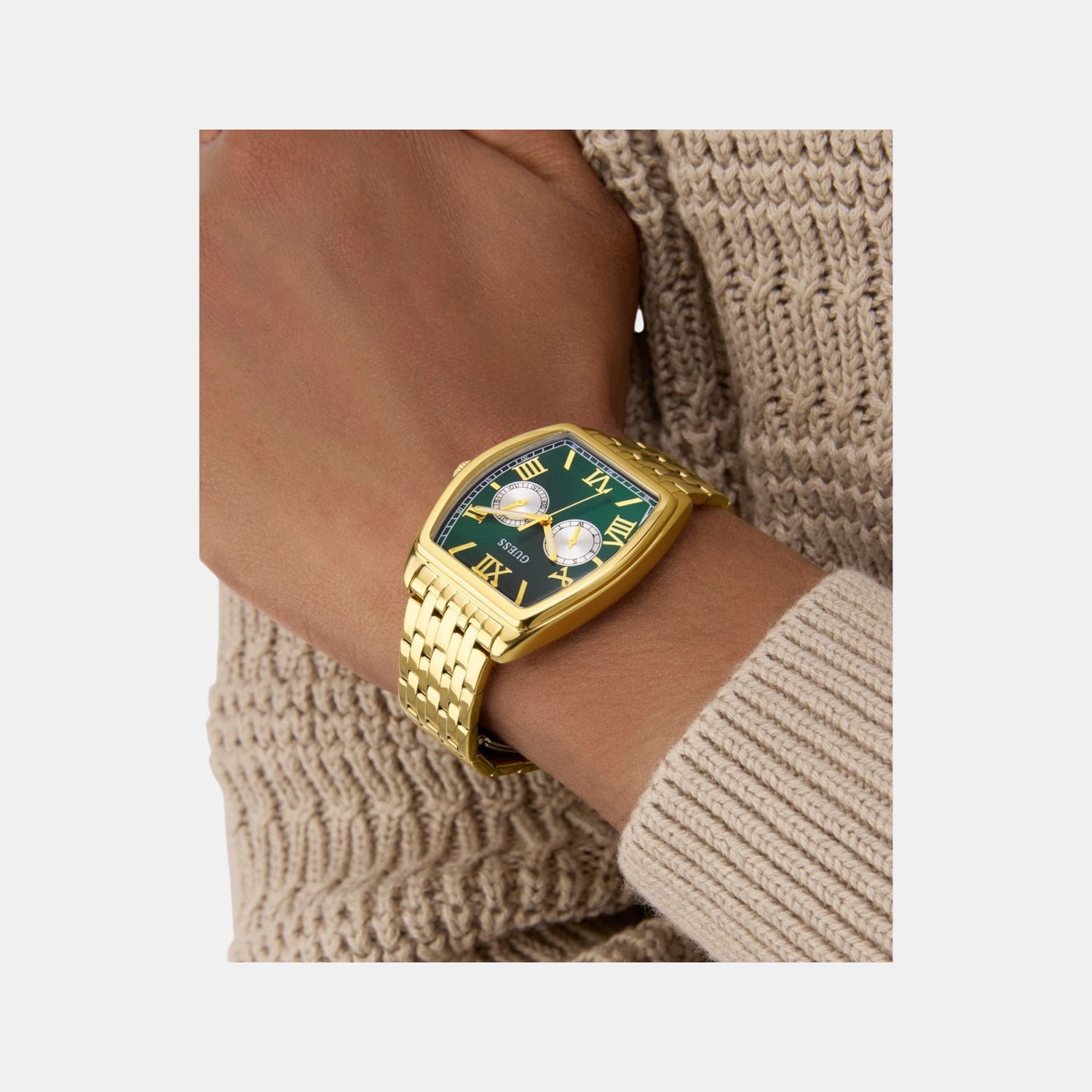 Dress Men Quartz Green Dial Multi-Function Recycled Steel Watch GW0975G2