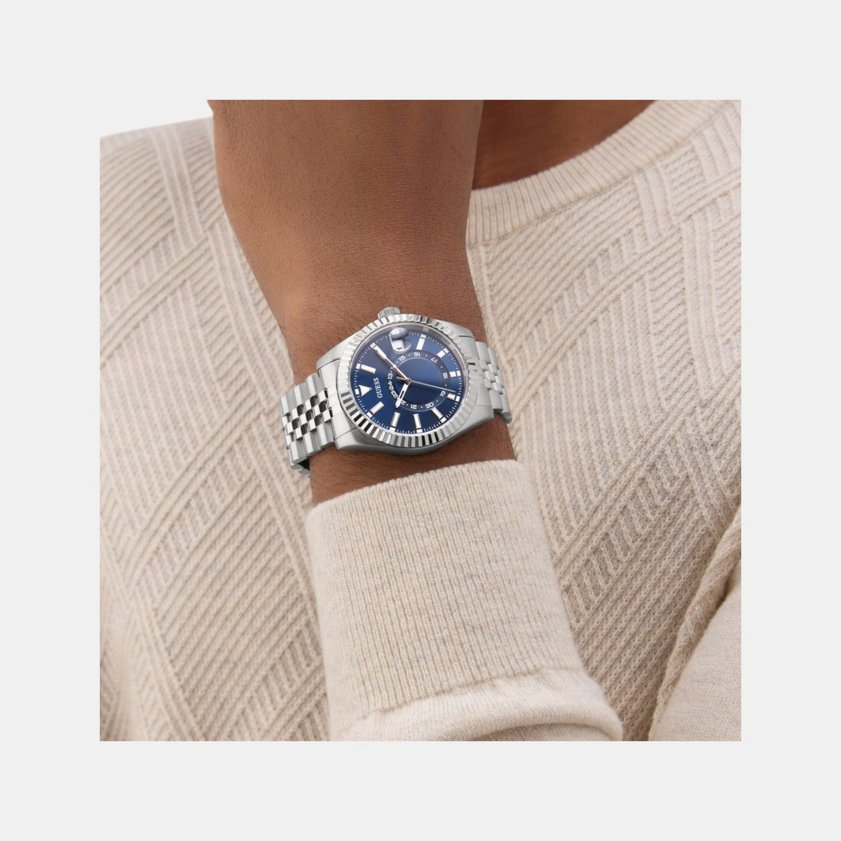 Gd Jaden Men Quartz Blue Dial Analog Stainless Steel Watch Gw0977G1