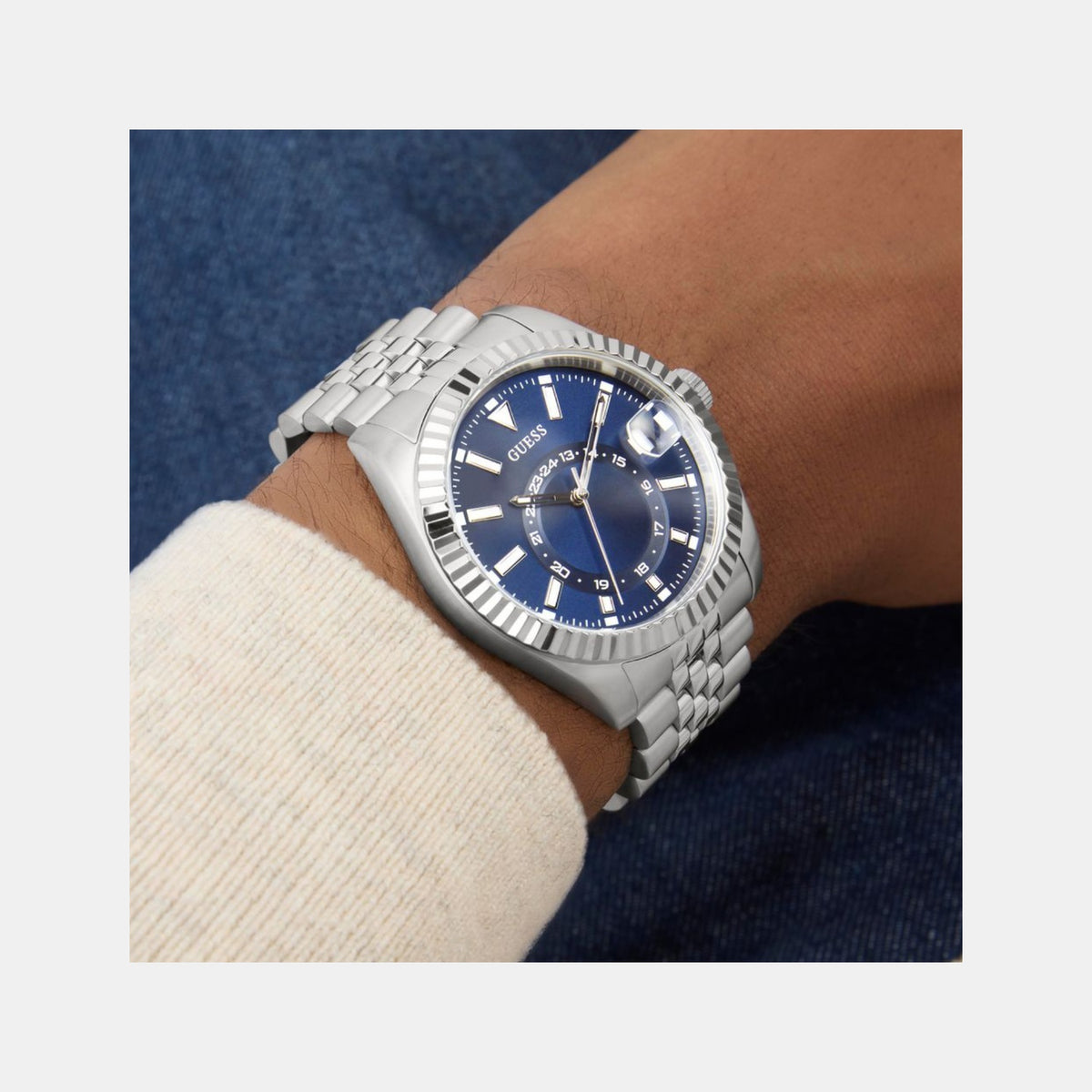 Gd Jaden Men Quartz Blue Dial Analog Stainless Steel Watch Gw0977G1