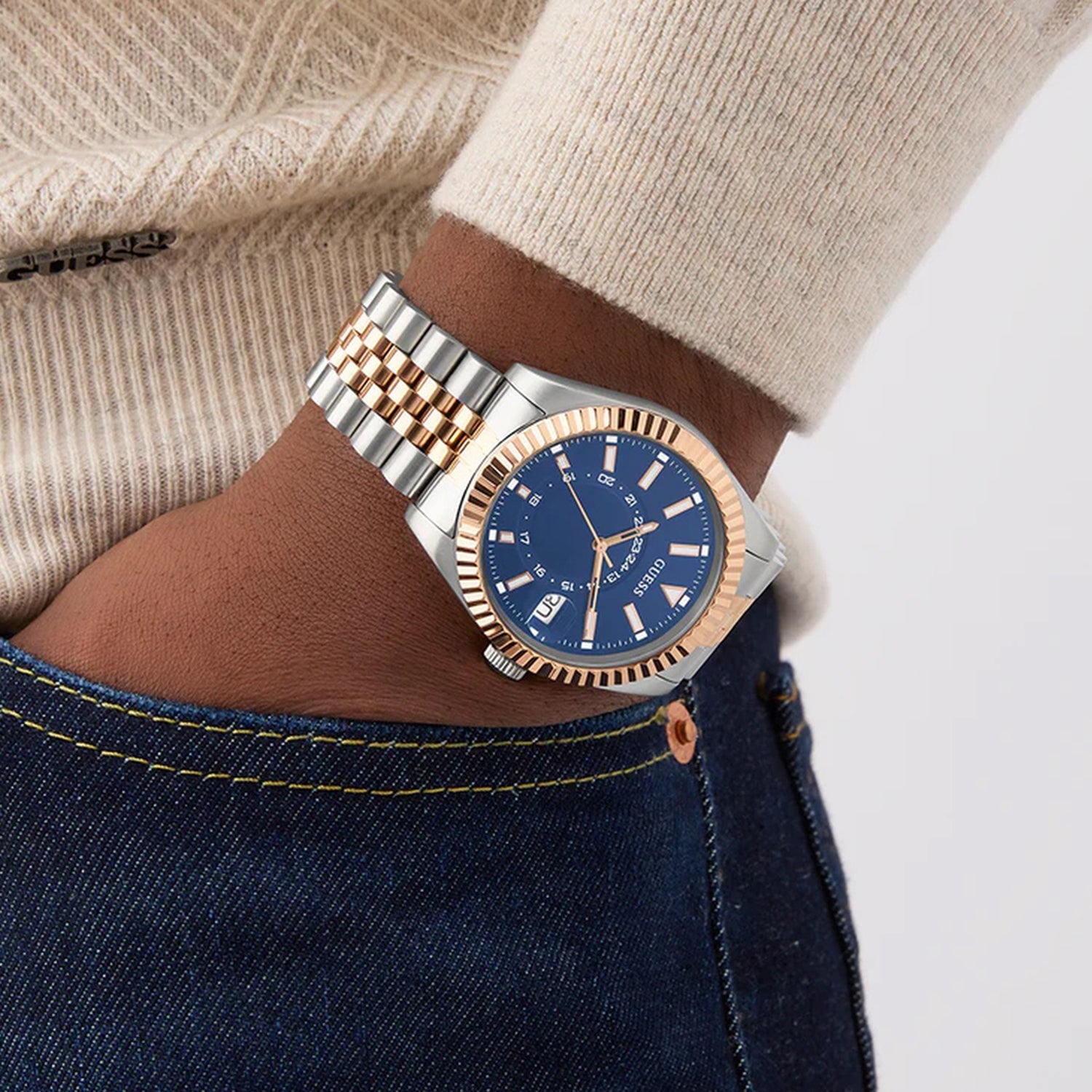 Guess Dress Men Quartz Blue Dial Analog Stainless Steel Watch GW0977G5