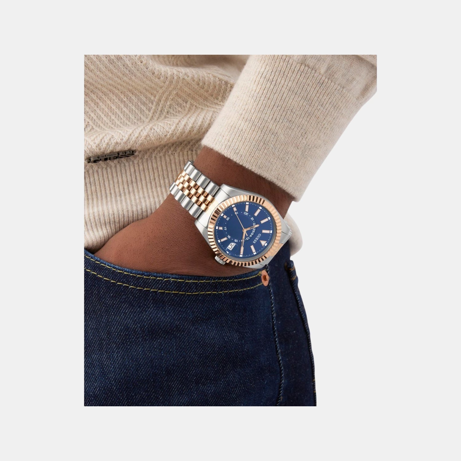 Dress Men Quartz Blue Dial Analog Recycled Steel Watch GW0977G5