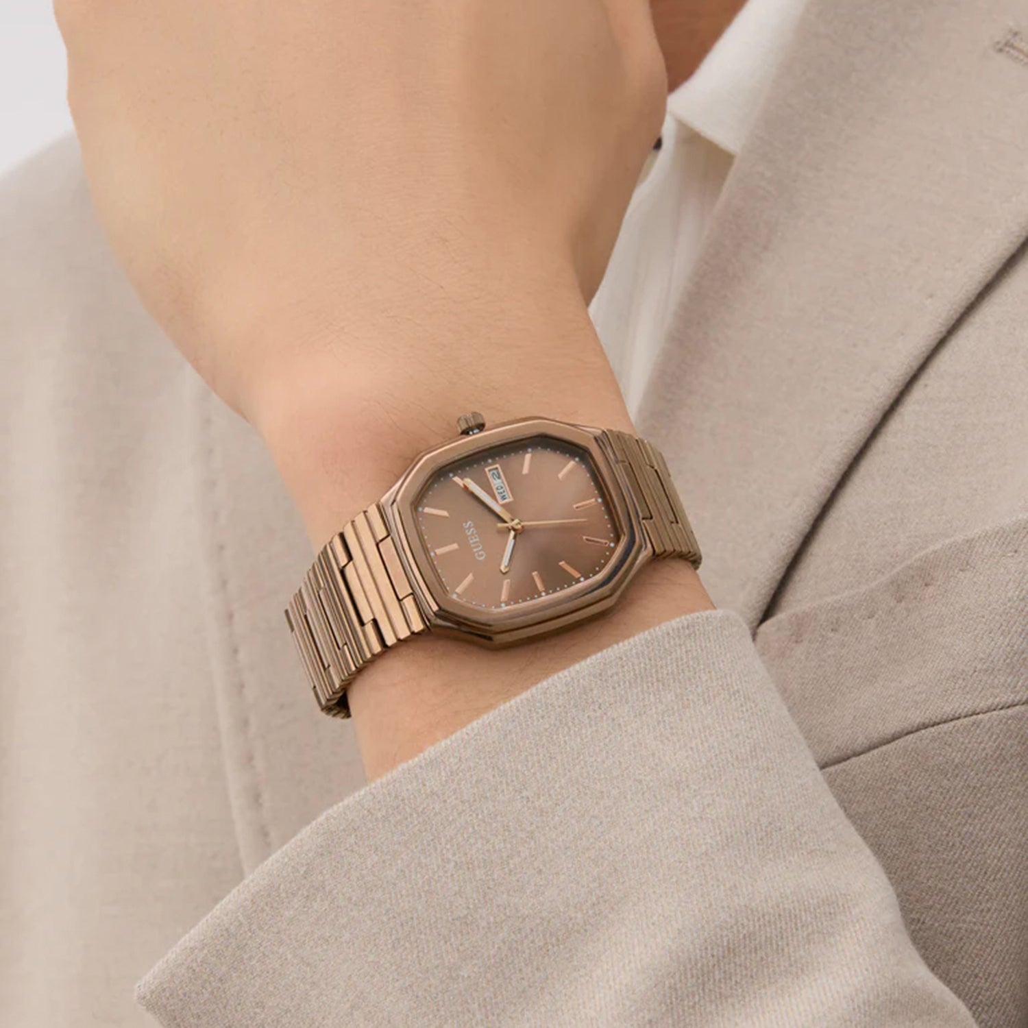 Guess Dress Men Quartz Bronze Dial Analog Stainless Steel Watch GW0978G3