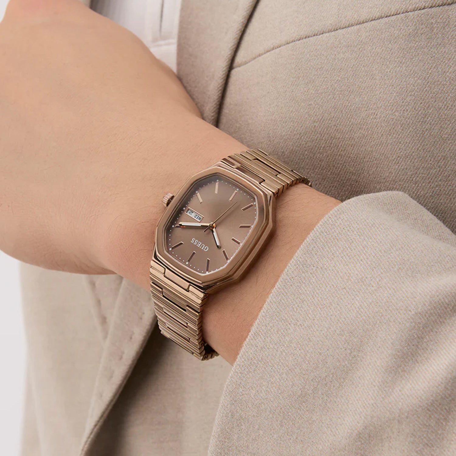 Guess Dress Men Quartz Bronze Dial Analog Stainless Steel Watch GW0978G3
