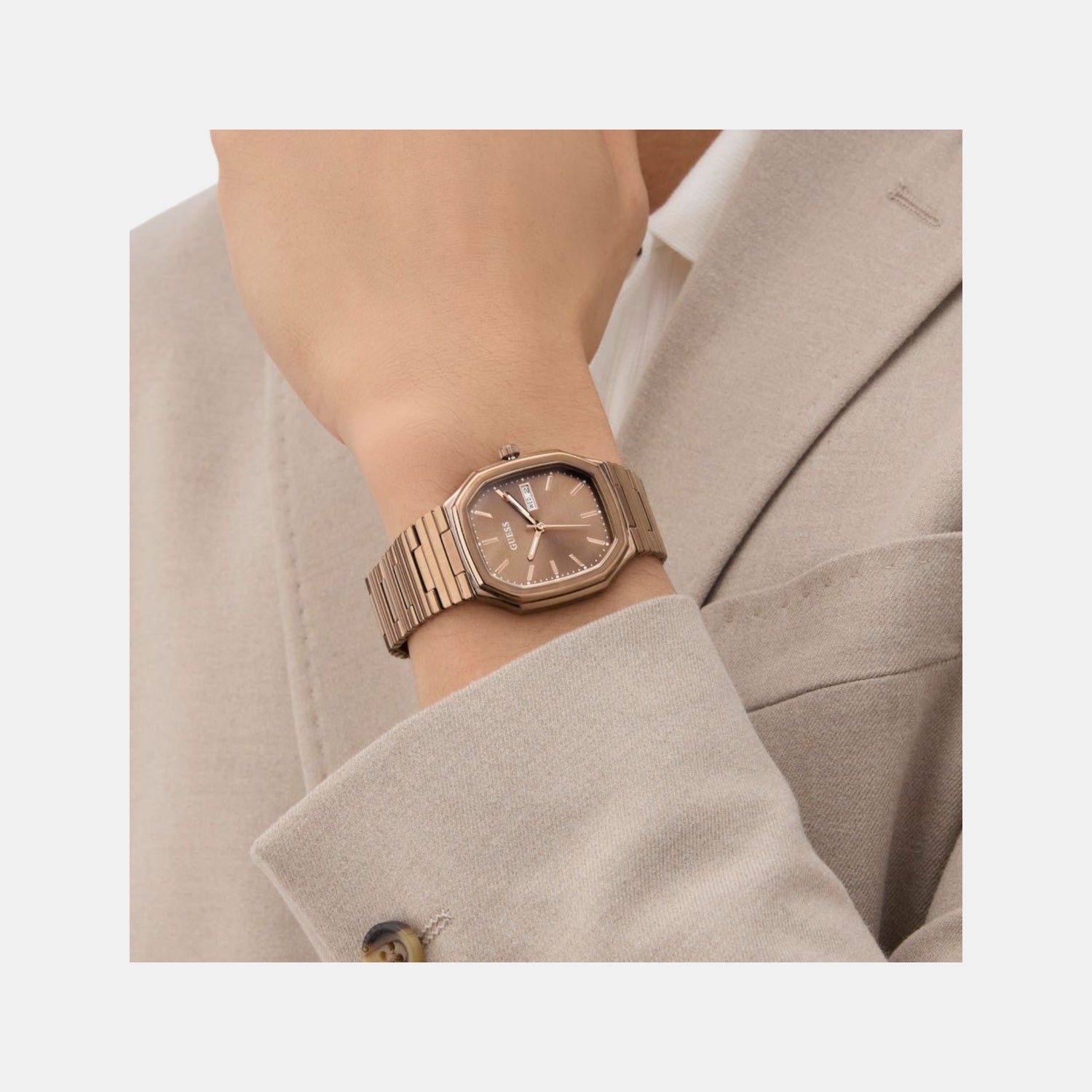 Dress Men Quartz Bronze Dial Analog Recycled Steel Watch GW0978G3