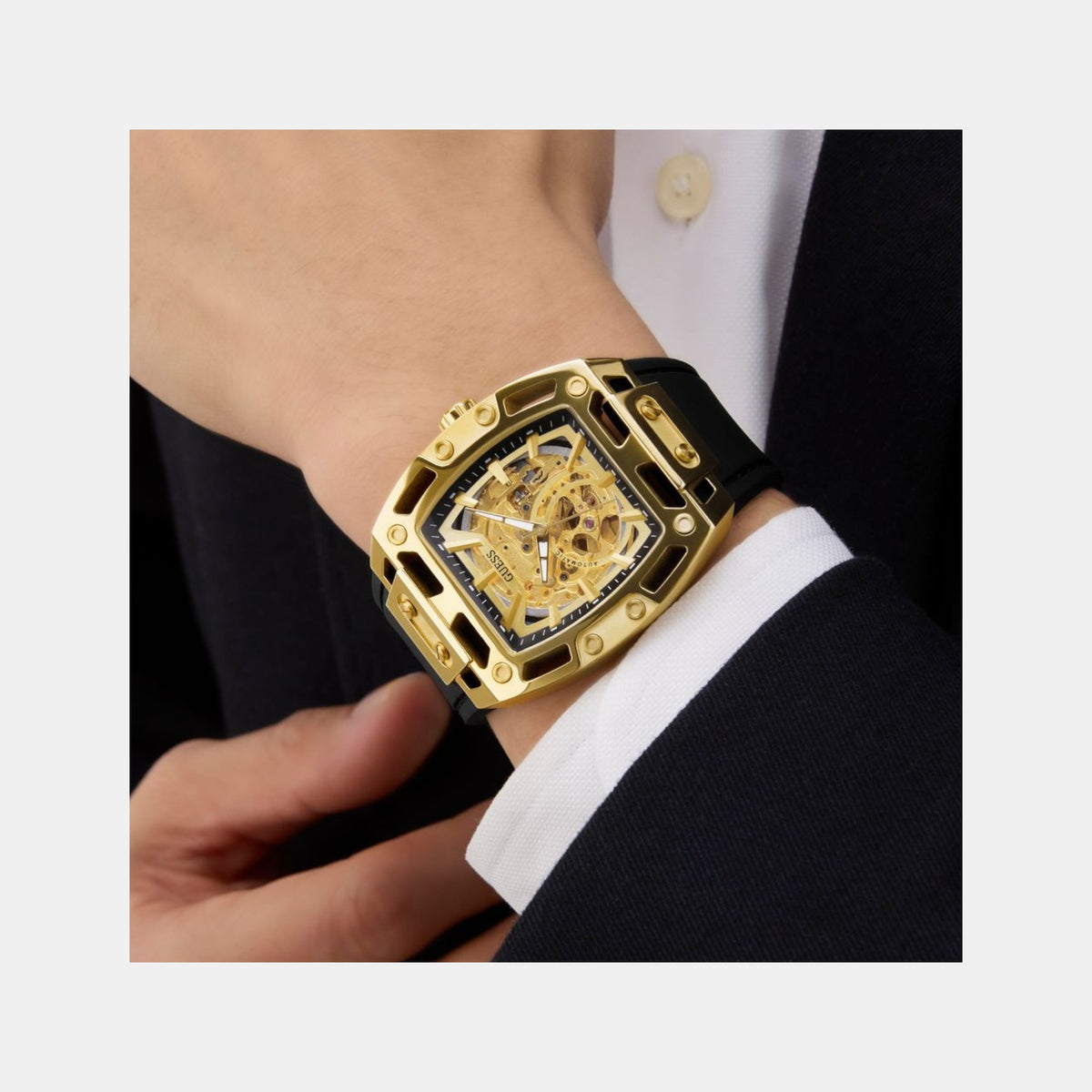Gd Phoenix Men Automatic Champagne Dial Analog Silicone Watch Gw0980G2