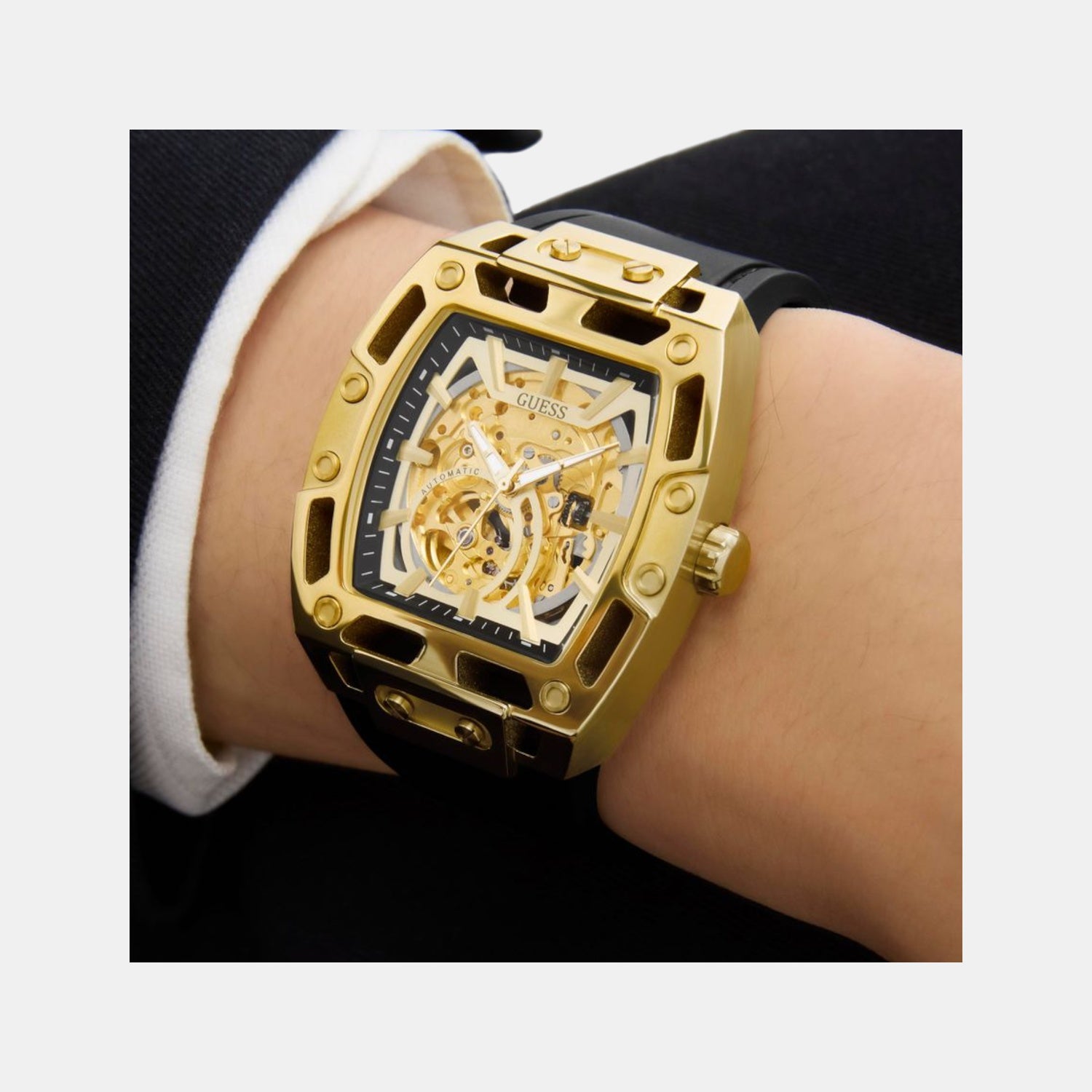 Dress Men Automatic Champagne Dial Analog Silicone Watch GW0980G2