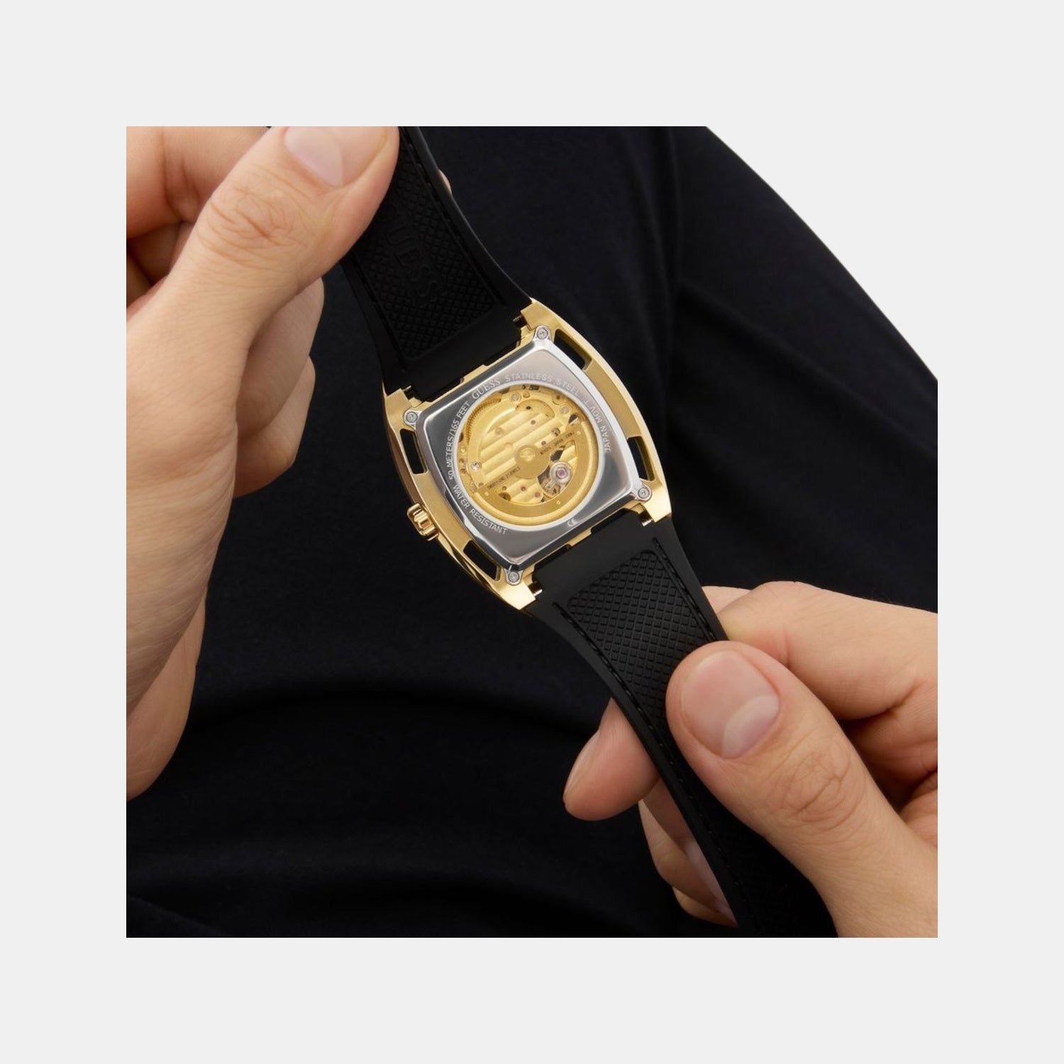 Dress Men Automatic Champagne Dial Analog Silicone Watch GW0980G2