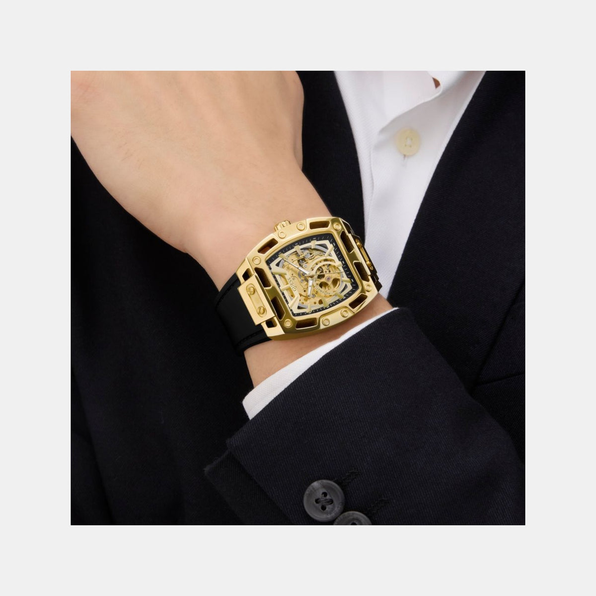 Gd Phoenix Men Automatic Champagne Dial Analog Silicone Watch Gw0980G2