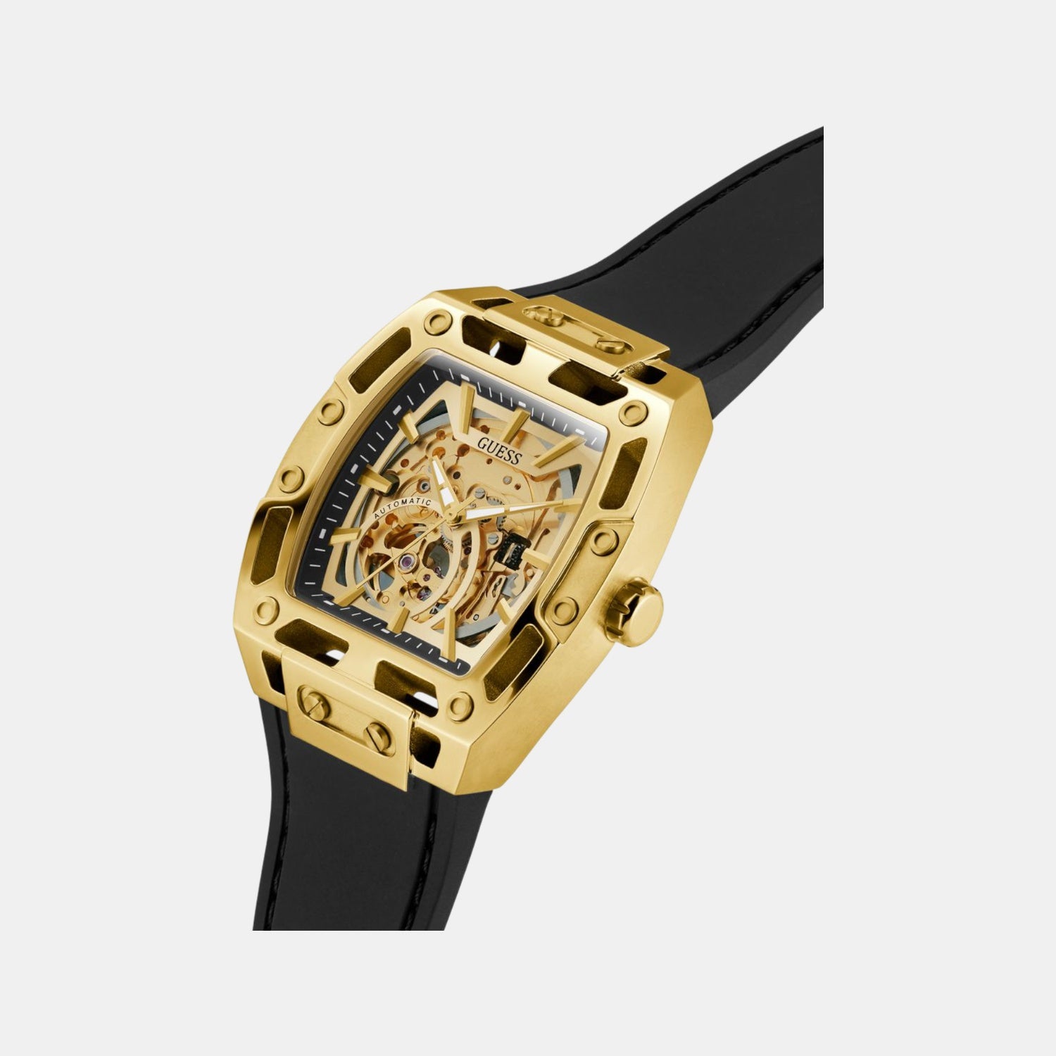 Dress Men Automatic Champagne Dial Analog Silicone Watch GW0980G2