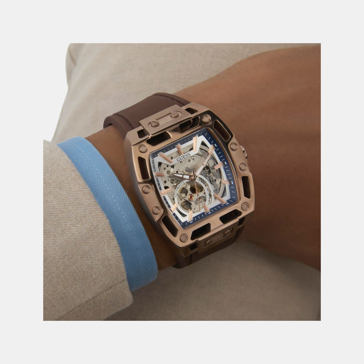 Gd Phoenix Men Automatic Silver Dial Analog Silicone Watch Gw0980G3