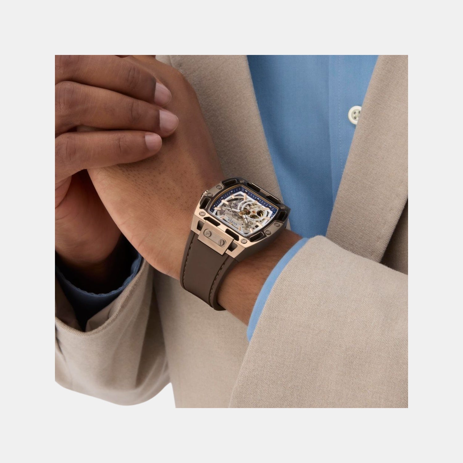 Dress Men Automatic Silver Dial Analog Silicone Watch GW0980G3