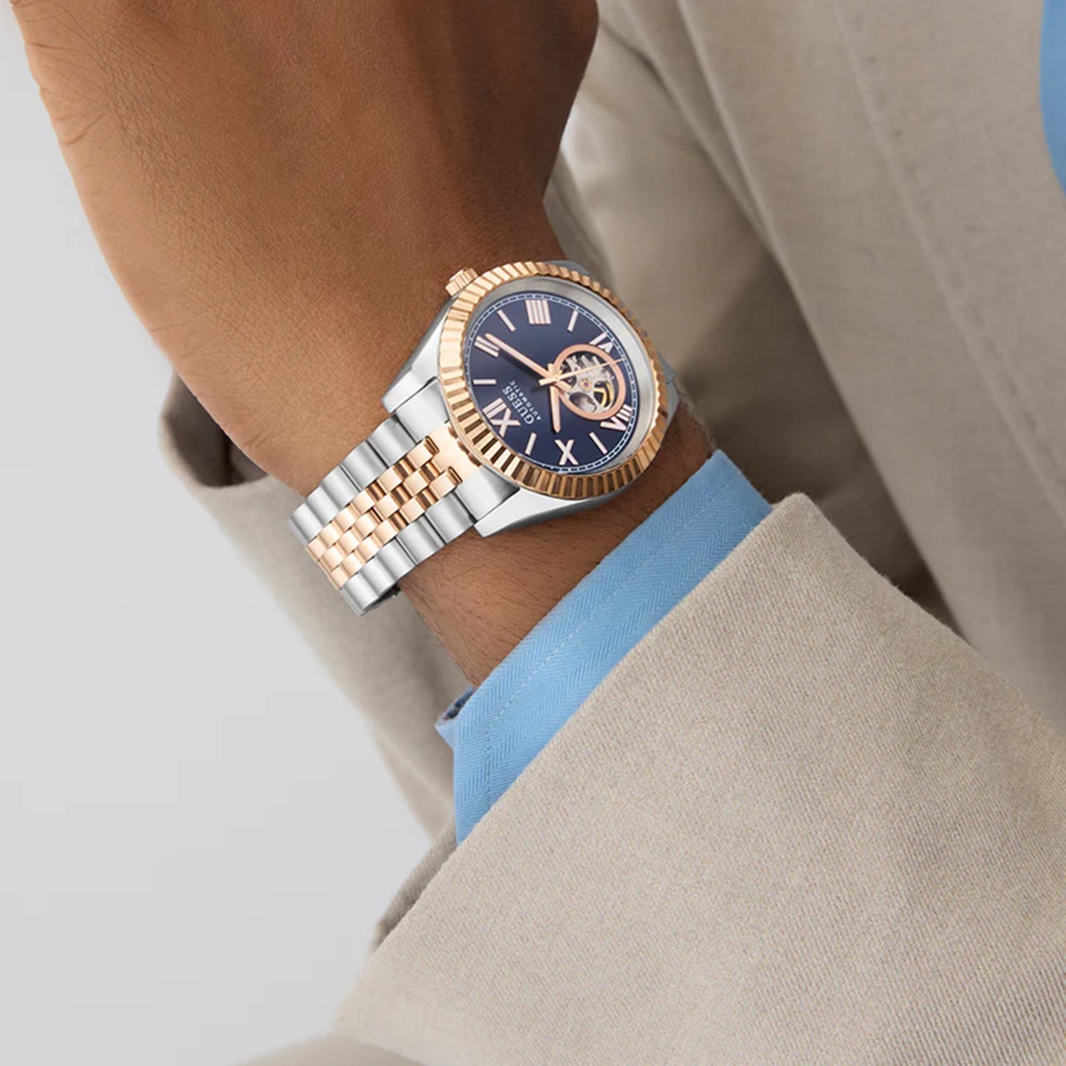 Dress Men Automatic Blue Dial Analog Recycled Steel Watch GW0984G5