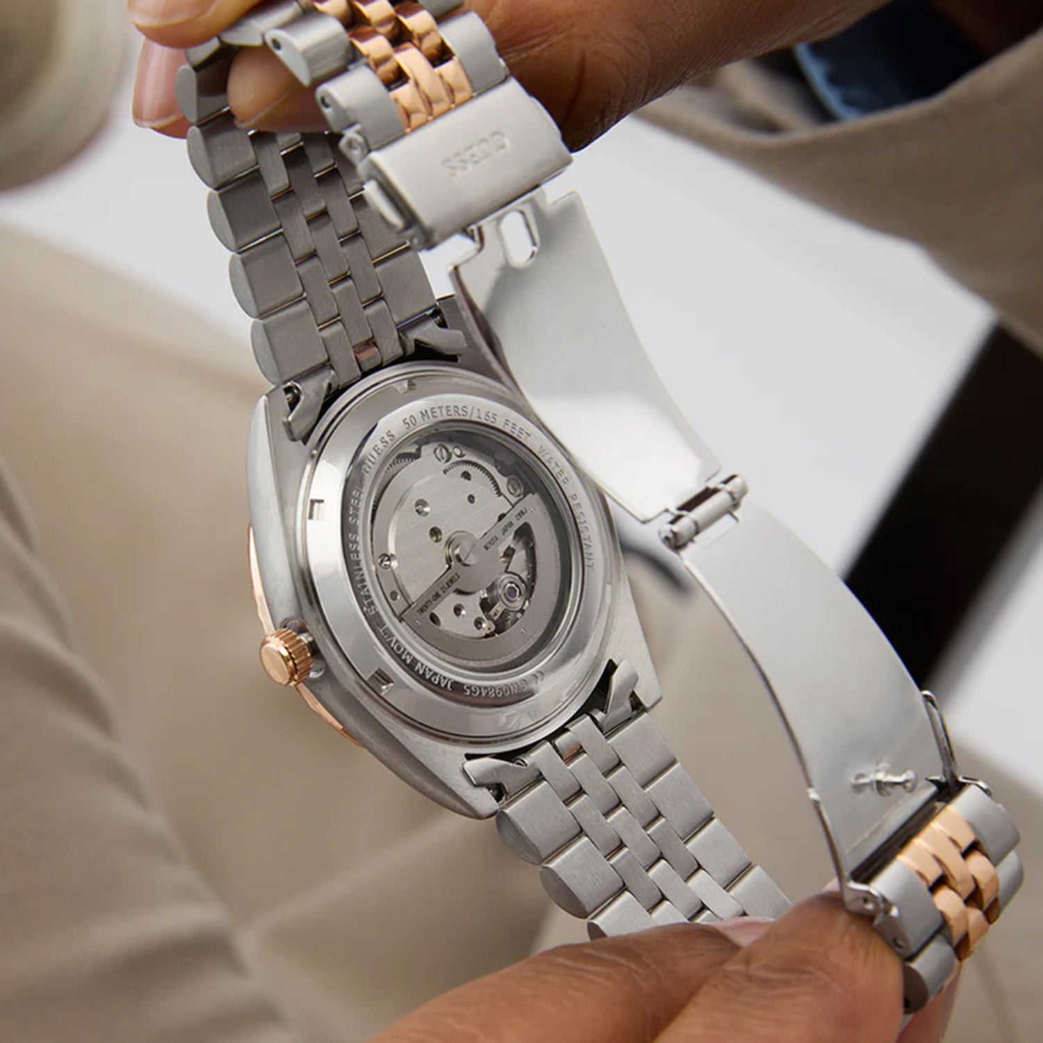 Dress Men Automatic Blue Dial Analog Recycled Steel Watch GW0984G5