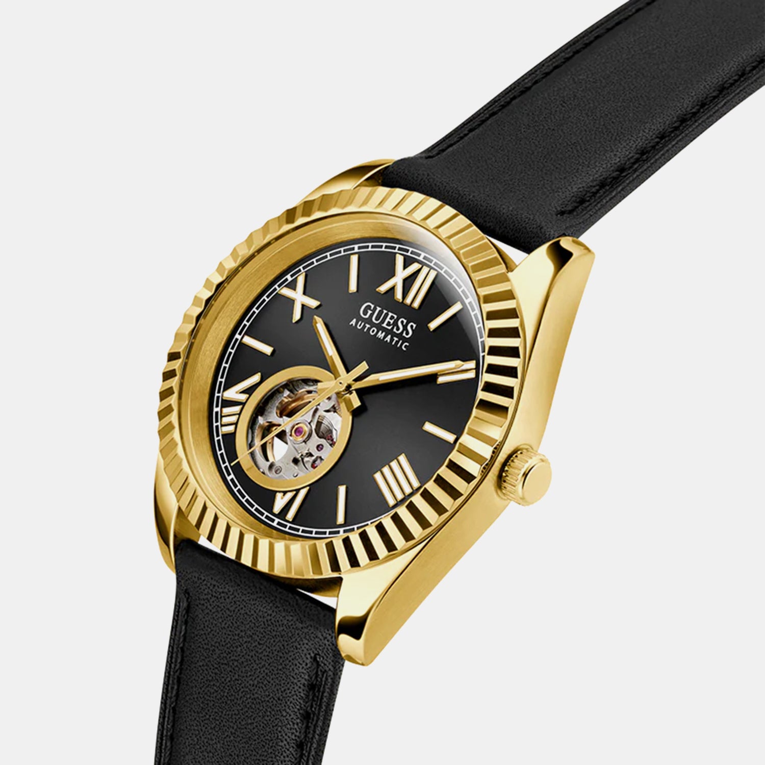 Guess Dress Men Automatic Black Dial Analog Leather Watch GW0985G2