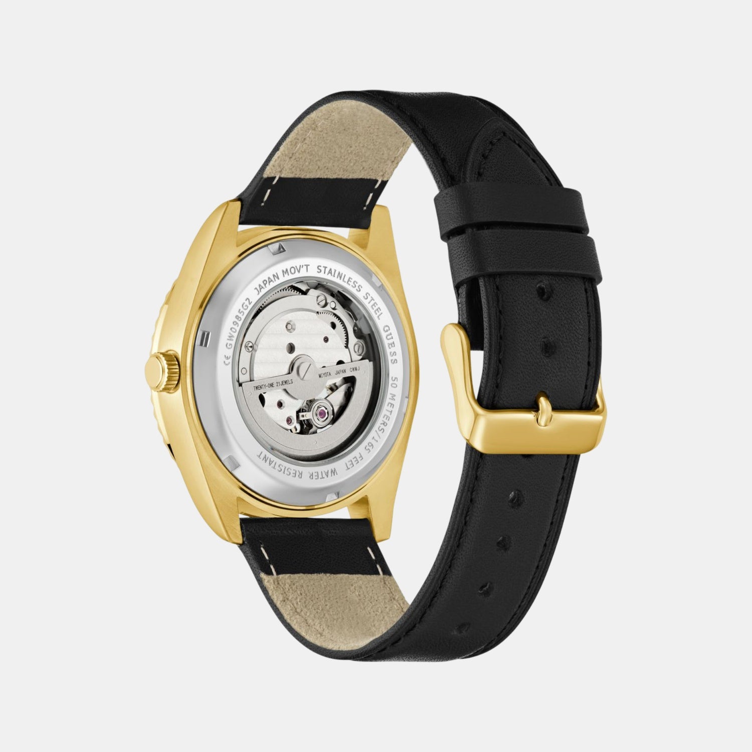 Dress Men Automatic Black Dial Analog Leather Watch GW0985G2