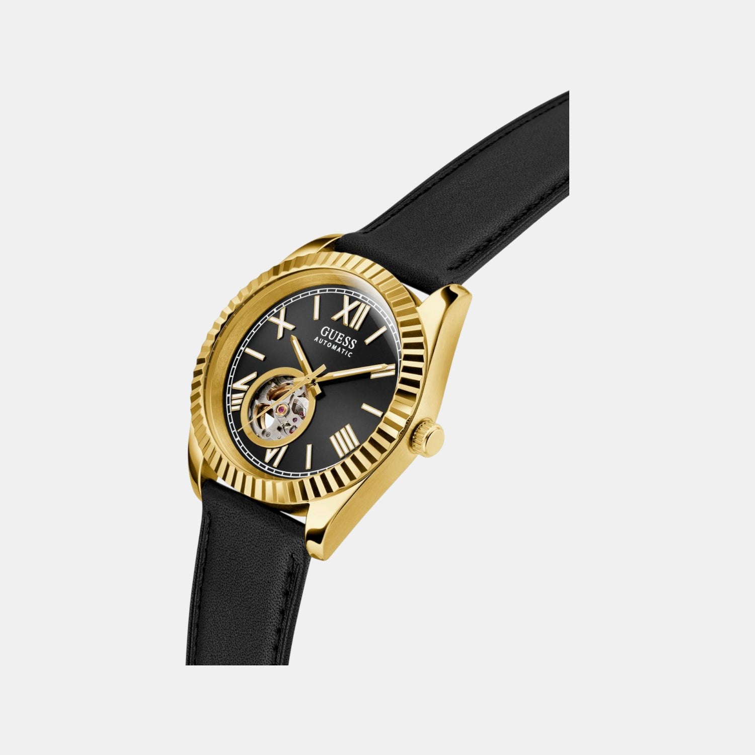 Dress Men Automatic Black Dial Analog Leather Watch GW0985G2