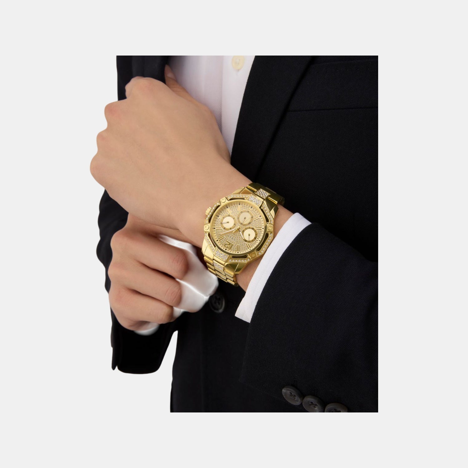 Trend Men Quartz Champagne Dial Multi-Function Stainless Steel Watch GW0990G2