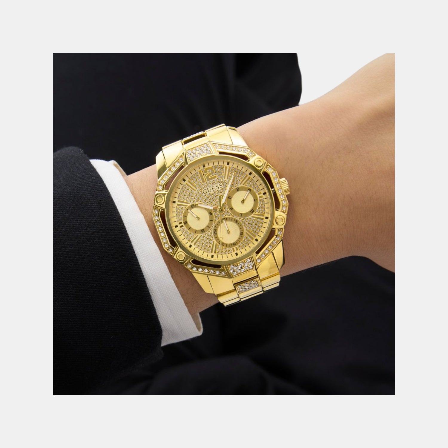 Trend Men Quartz Champagne Dial Multi-Function Stainless Steel Watch GW0990G2