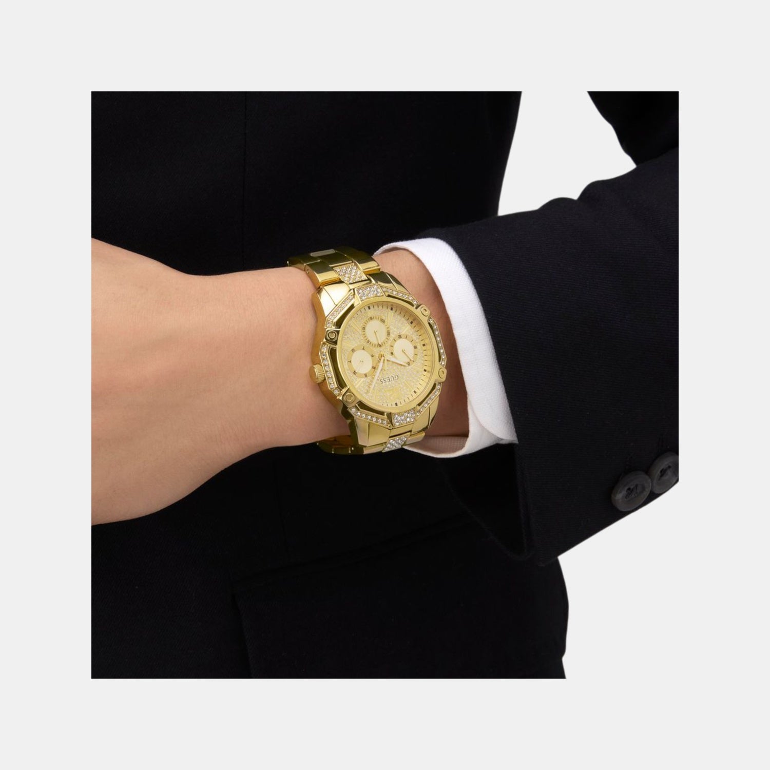 Trend Men Quartz Champagne Dial Multi-Function Stainless Steel Watch GW0990G2