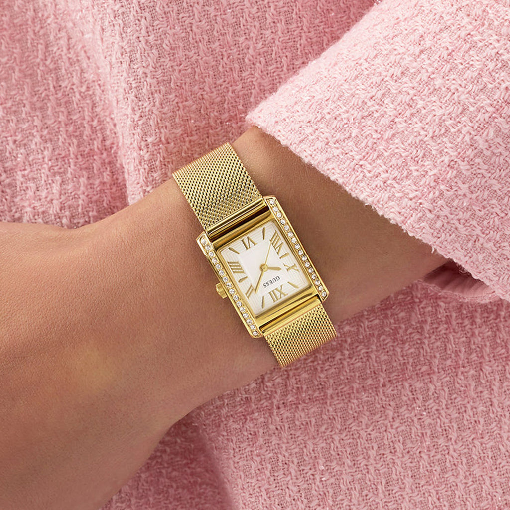 Women Quartz White Dial Analog Mesh Watch GW0997L2