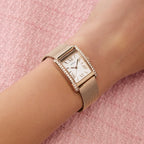 Women Quartz White Dial Analog Mesh Watch GW0997L3