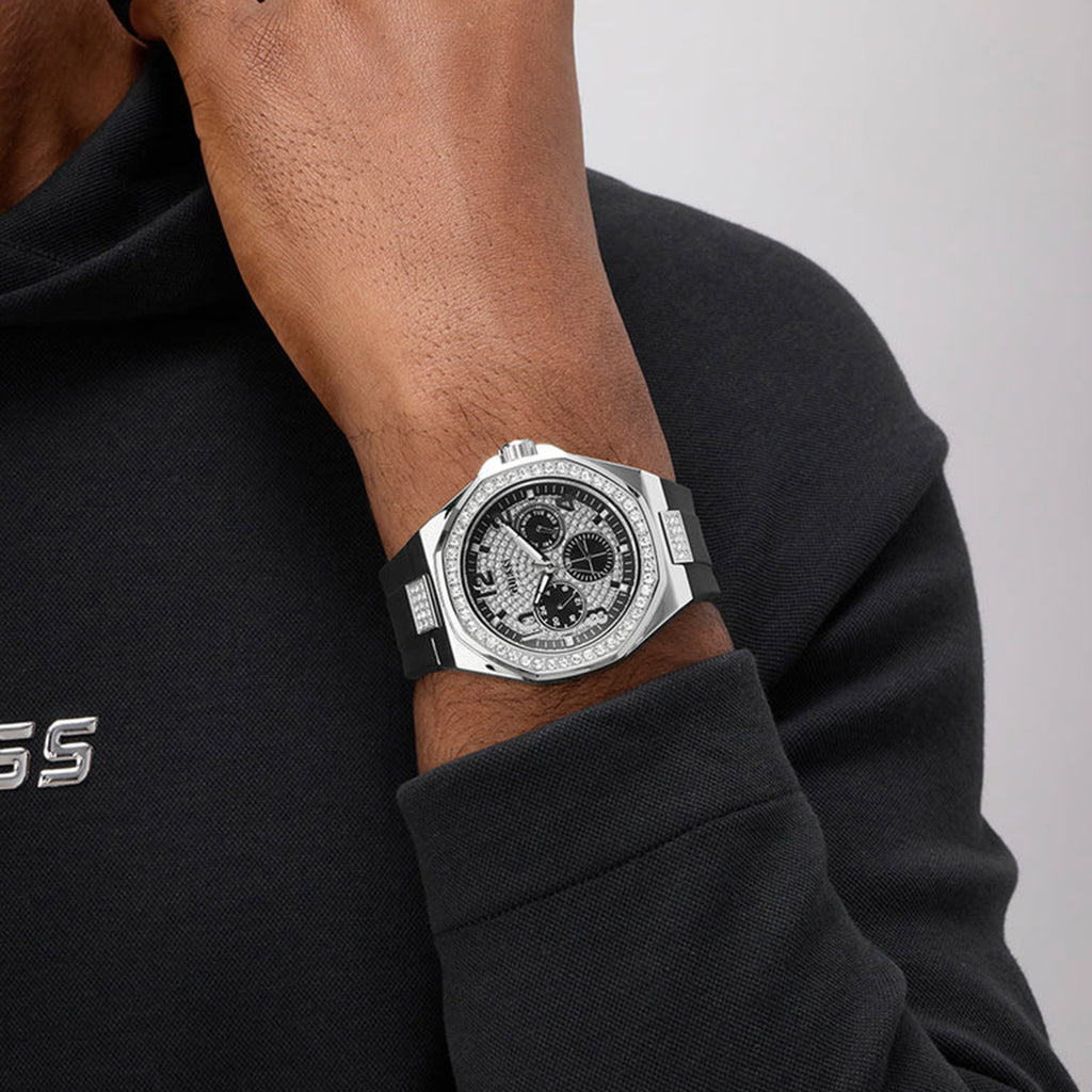 Men Quartz Silver Dial Multi-Function Silicone Watch GW1002G1