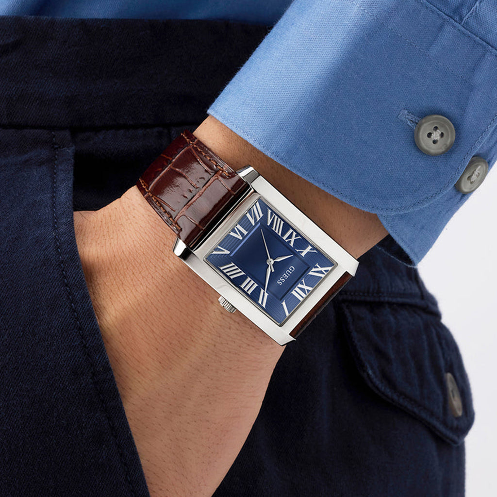 Men Quartz Blue Dial Analog Leather Watch GW1003G2