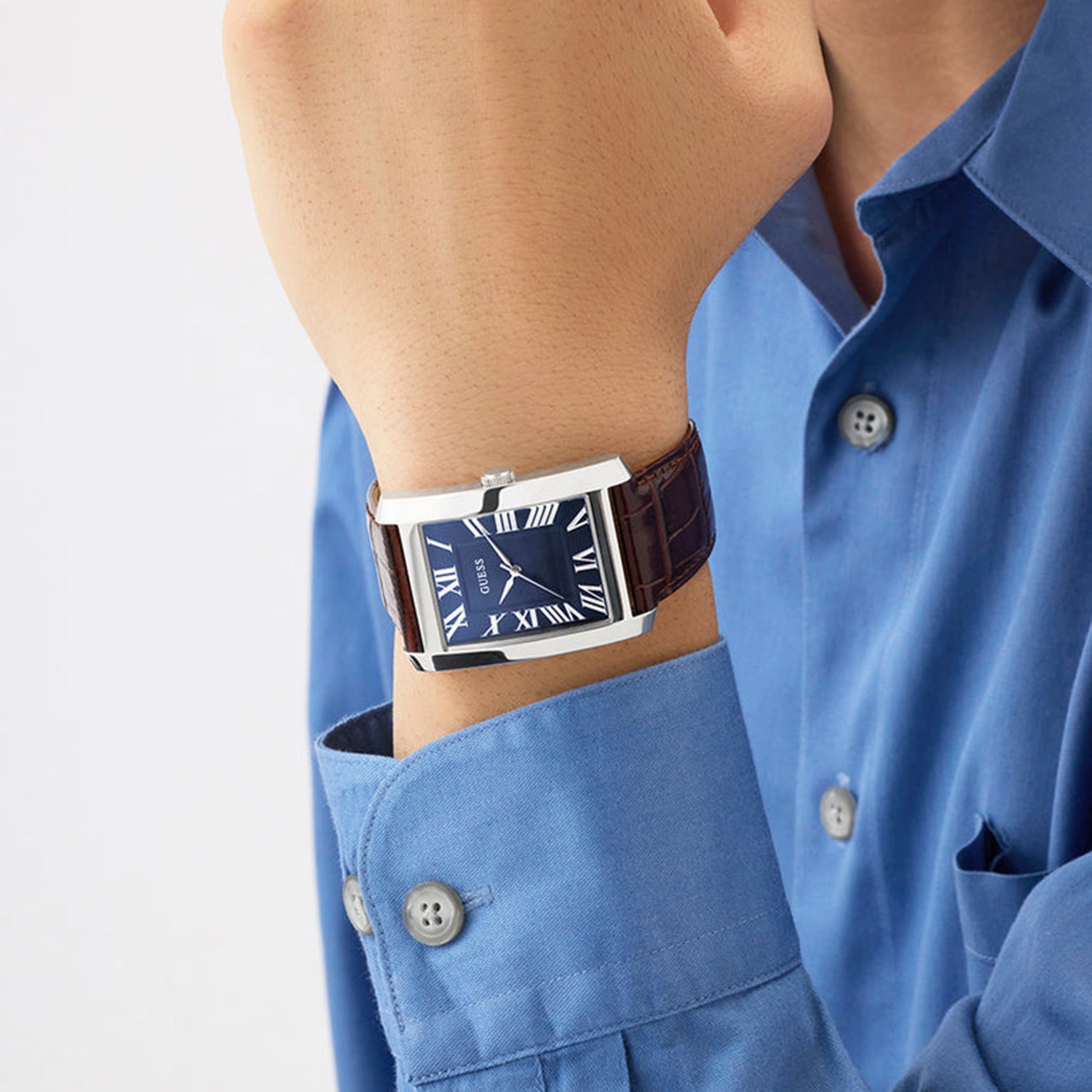 Men Quartz Blue Dial Analog Leather Watch GW1003G2