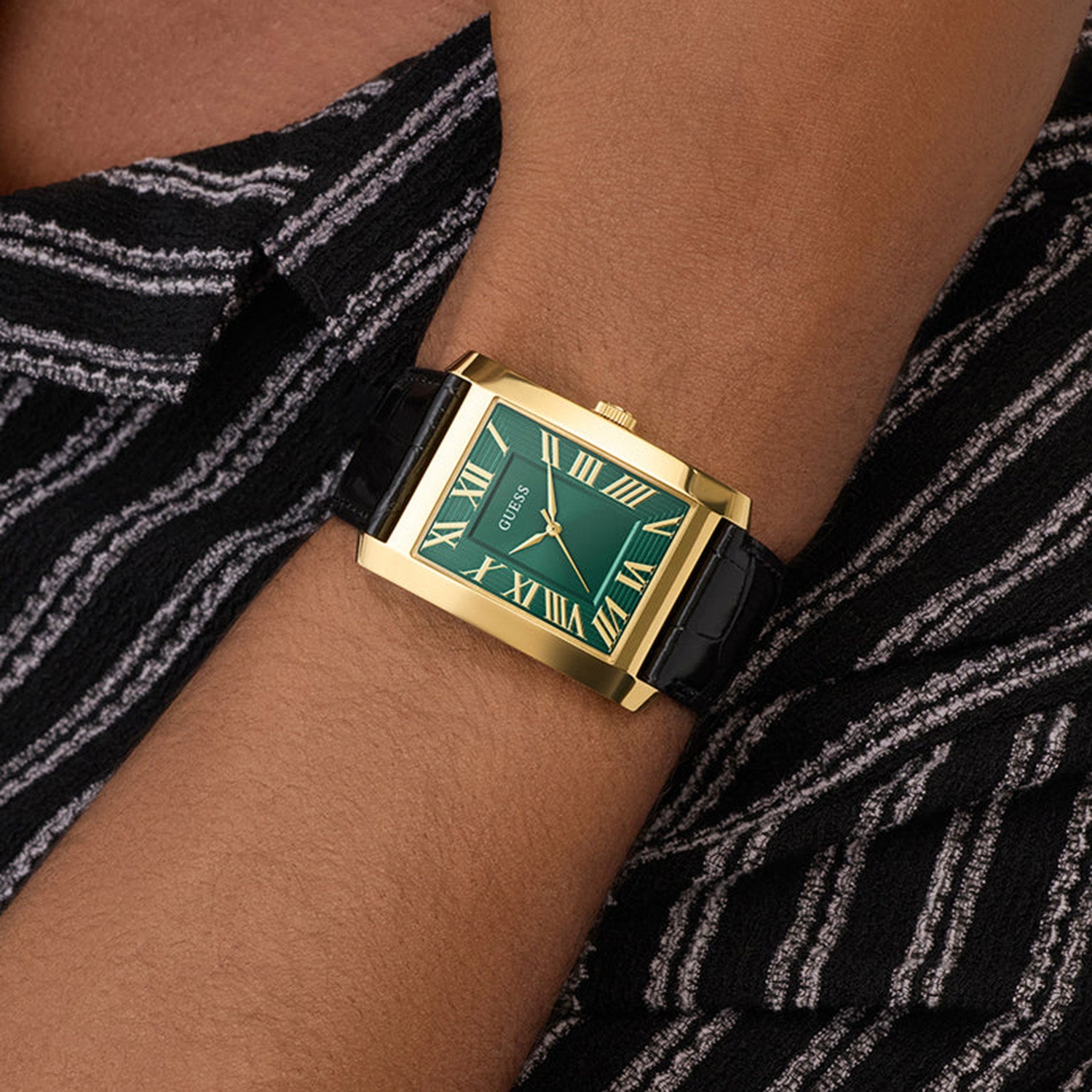 Men Quartz Green Dial Analog Leather Watch GW1003G3