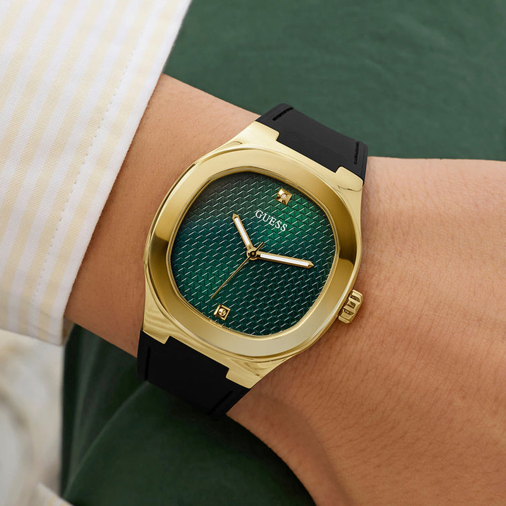 Men Quartz Green Dial Analog Silicone Watch GW1005G2