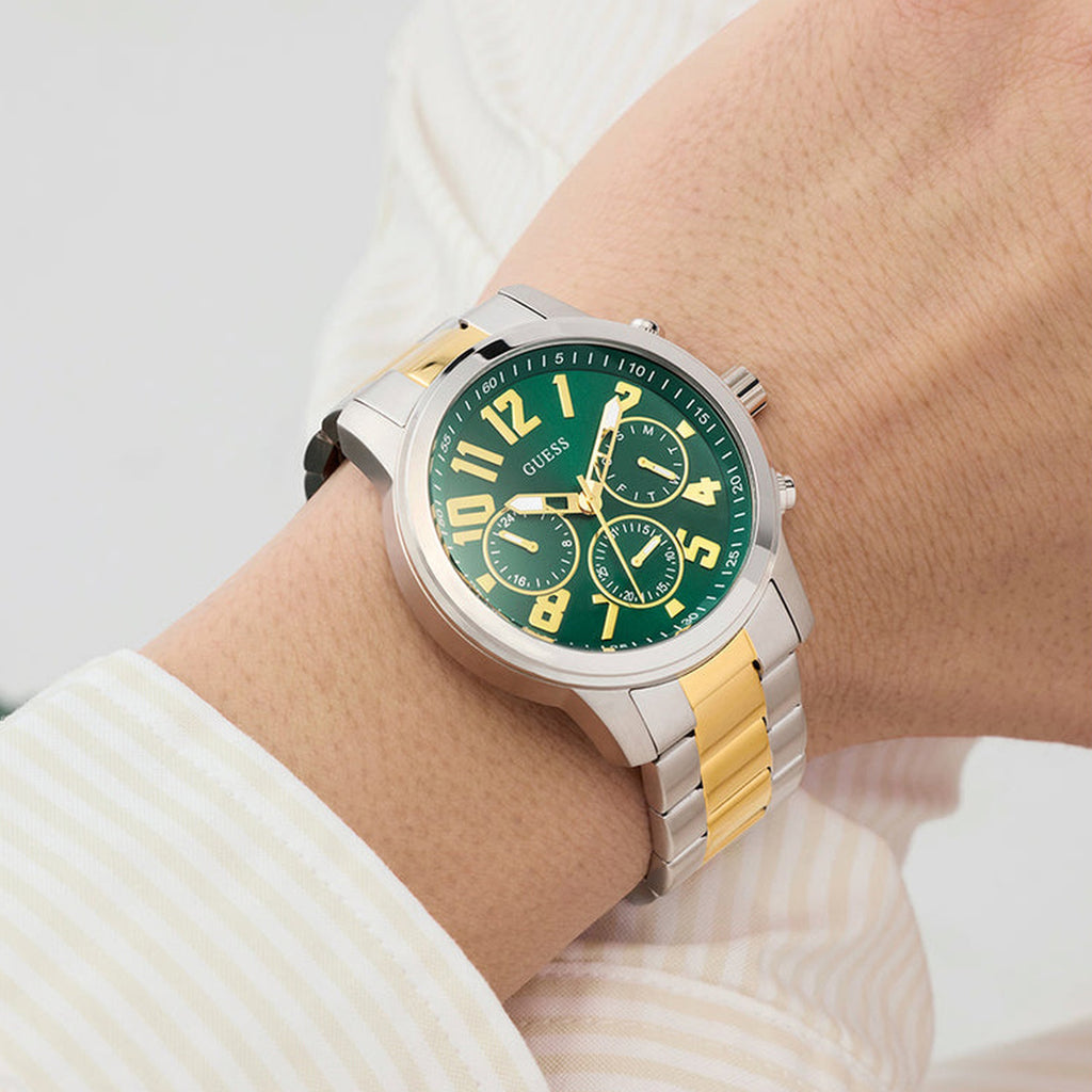 Men Quartz Green Dial Multi-function Stainless Steel Watch GW1006G4