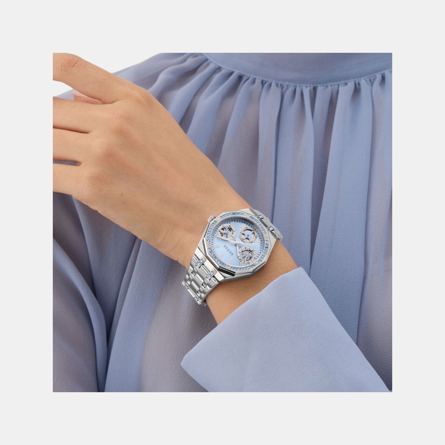 Swarovski ReCreated Limited Edition Trend Women Quartz Ice Blue Dial Multi-Function Stainless Steel Watch GW1009L1