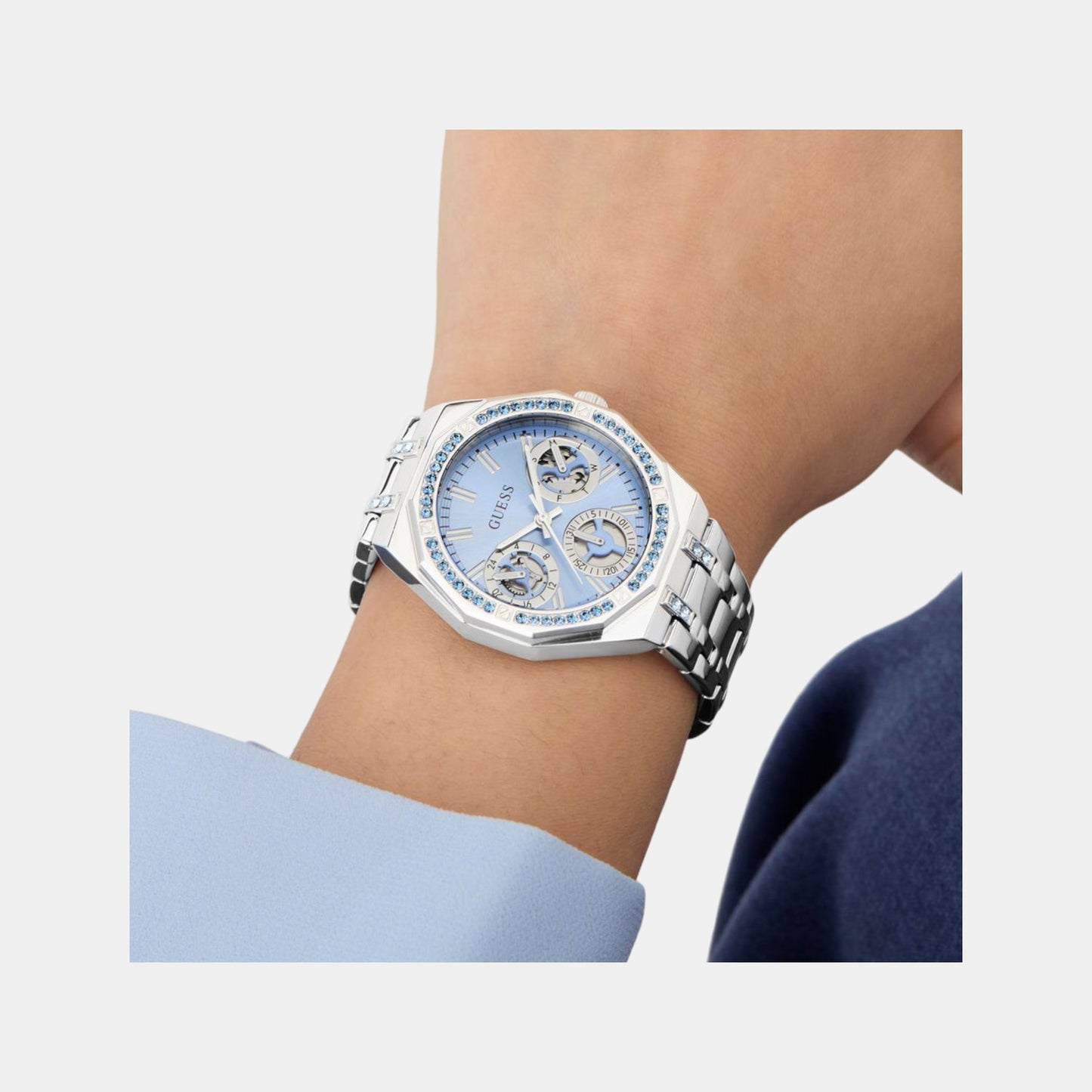 Swarovski ReCreated Limited Edition Trend Women Quartz Ice Blue Dial Multi-Function Stainless Steel Watch GW1009L1