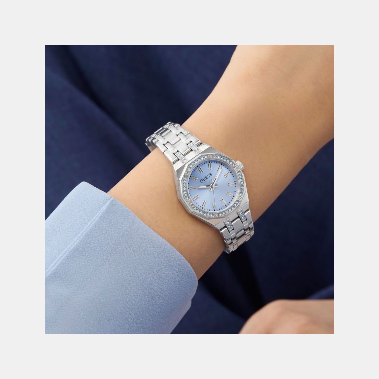 Swarovski ReCreated Limited Edition Bejeweled Women Quartz Ice Blue Dial Analog Stainless Steel Watch GW1010L1
