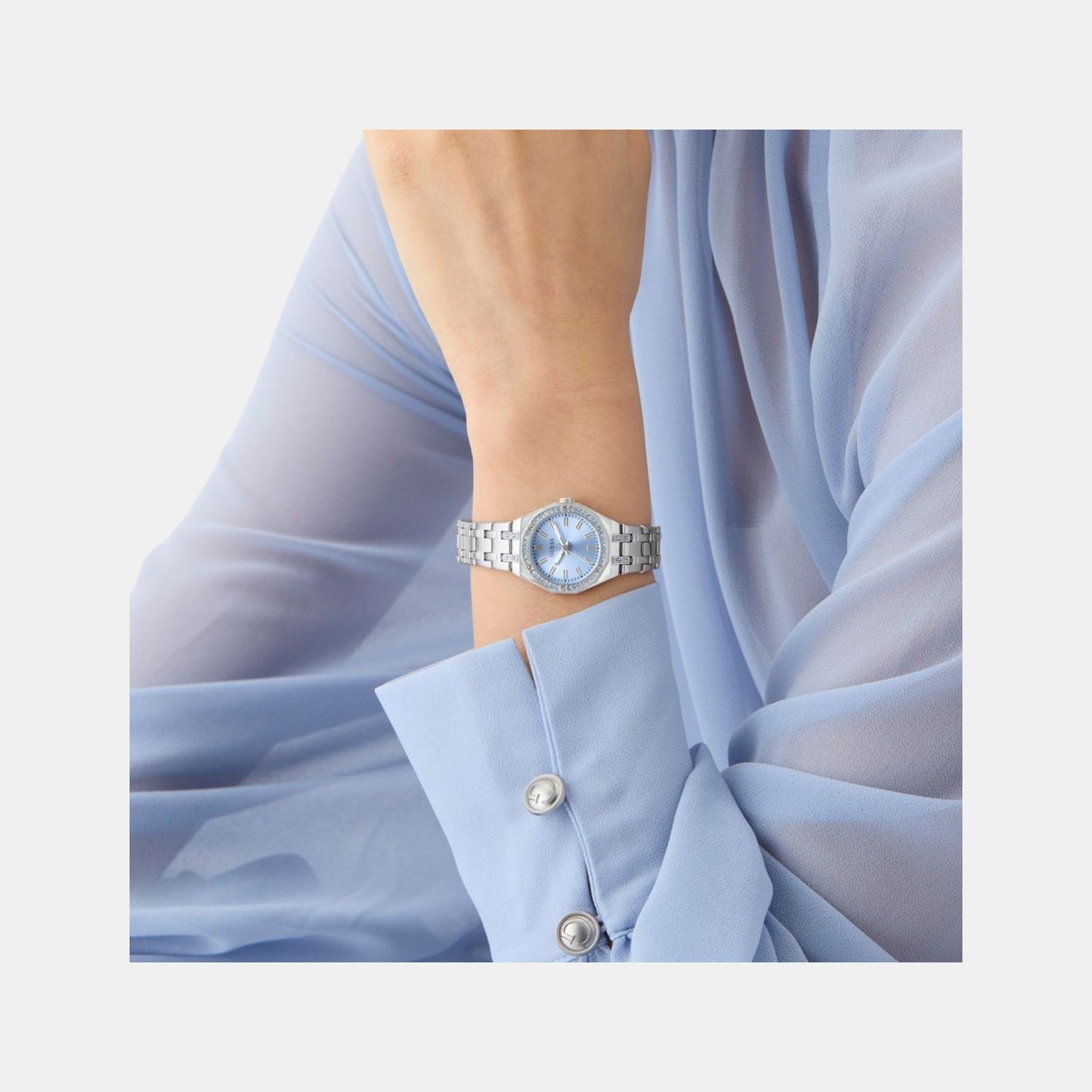 Swarovski ReCreated Limited Edition Bejeweled Women Quartz Ice Blue Dial Analog Stainless Steel Watch GW1010L1