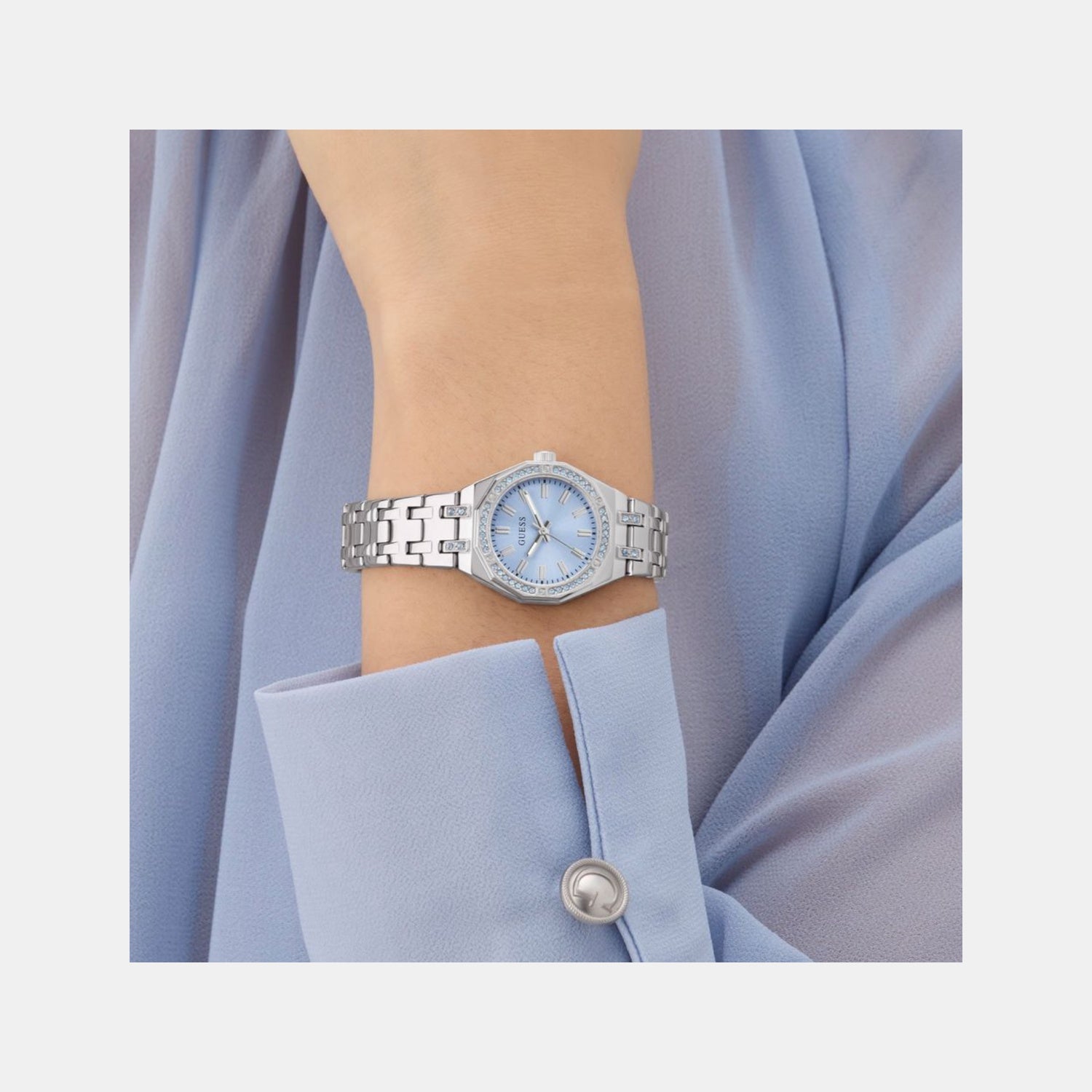 Swarovski ReCreated Limited Edition Bejeweled Women Quartz Ice Blue Dial Analog Stainless Steel Watch GW1010L1