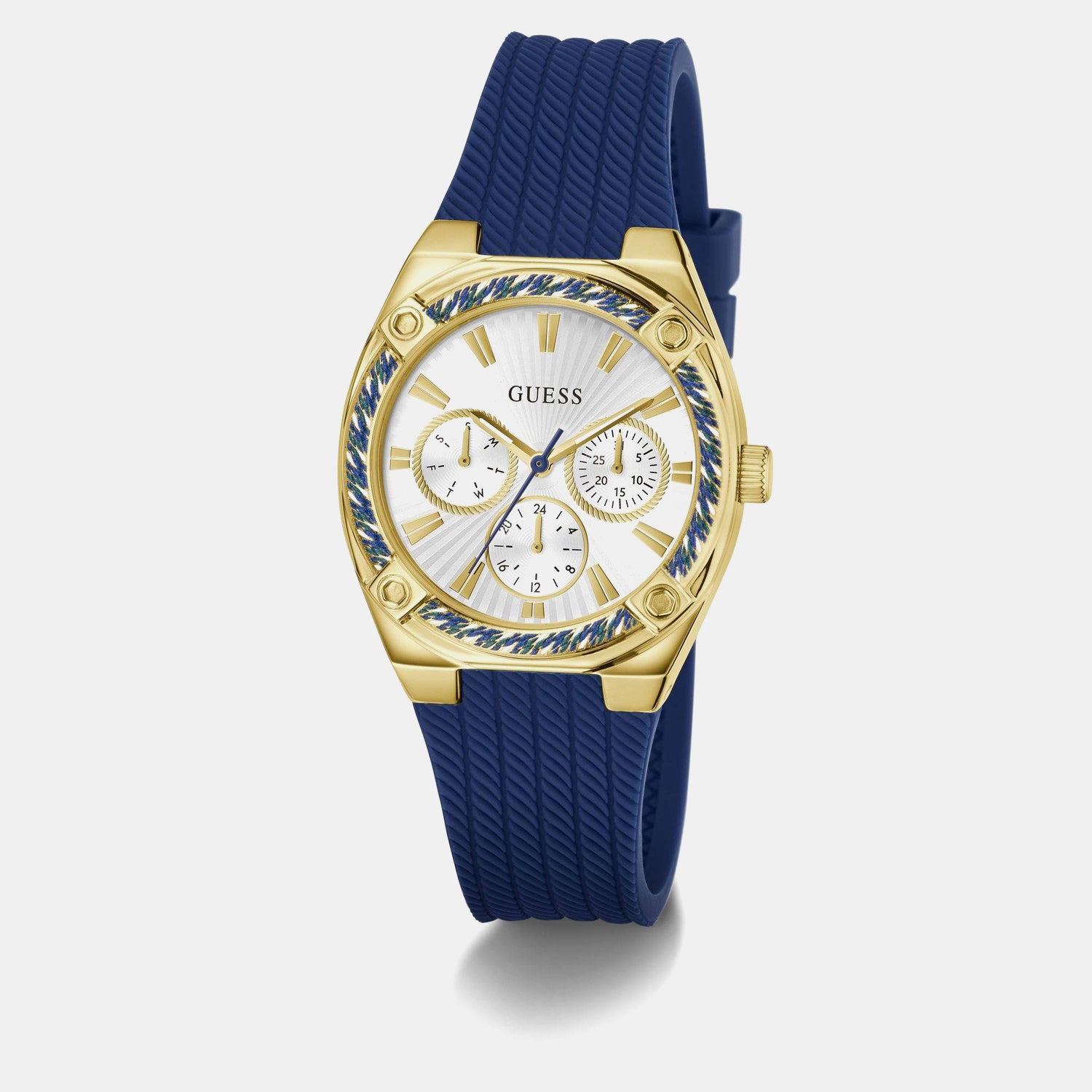 Women Quartz Silver Dial Multi-Function Silicone Watch GW1036L2
