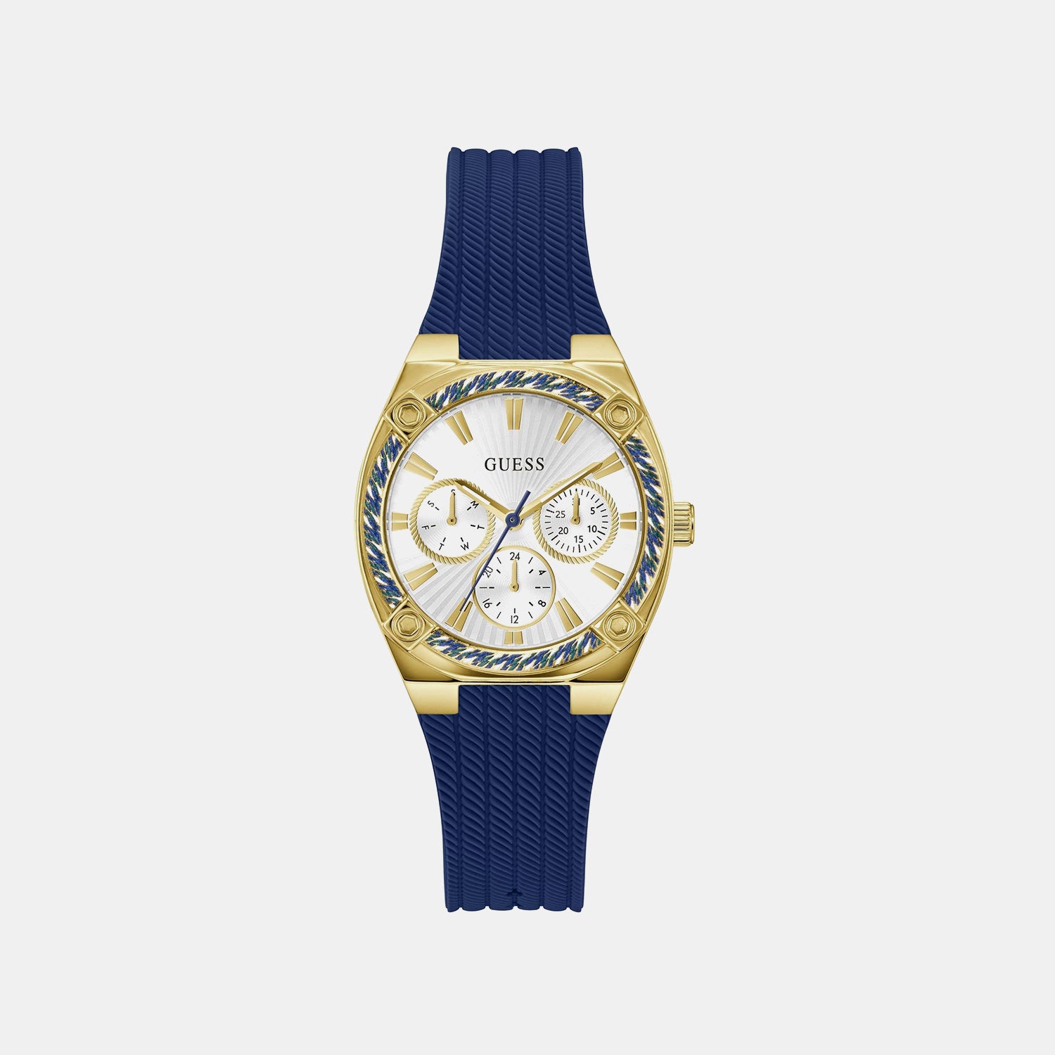 Women Quartz Silver Dial Multi-Function Silicone Watch GW1036L2