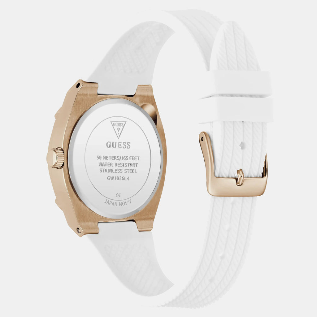 Women Quartz White Dial Multi-Function Silicone Watch GW1036L4