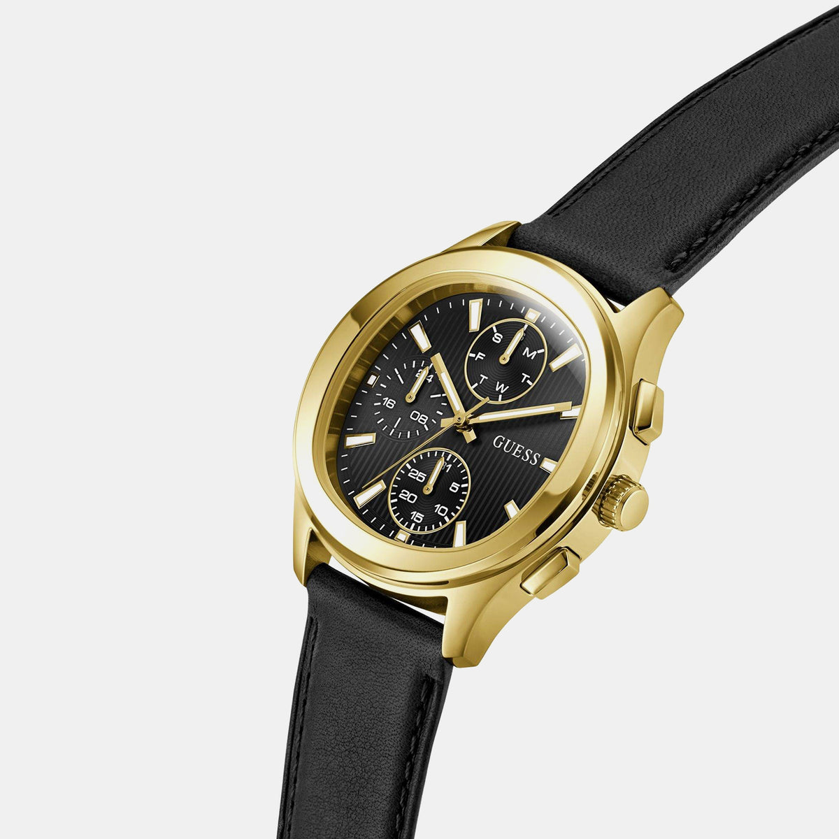 Gd Palmer Men Quartz Black Dial Multi-Function Leather Watch Gw1049G2