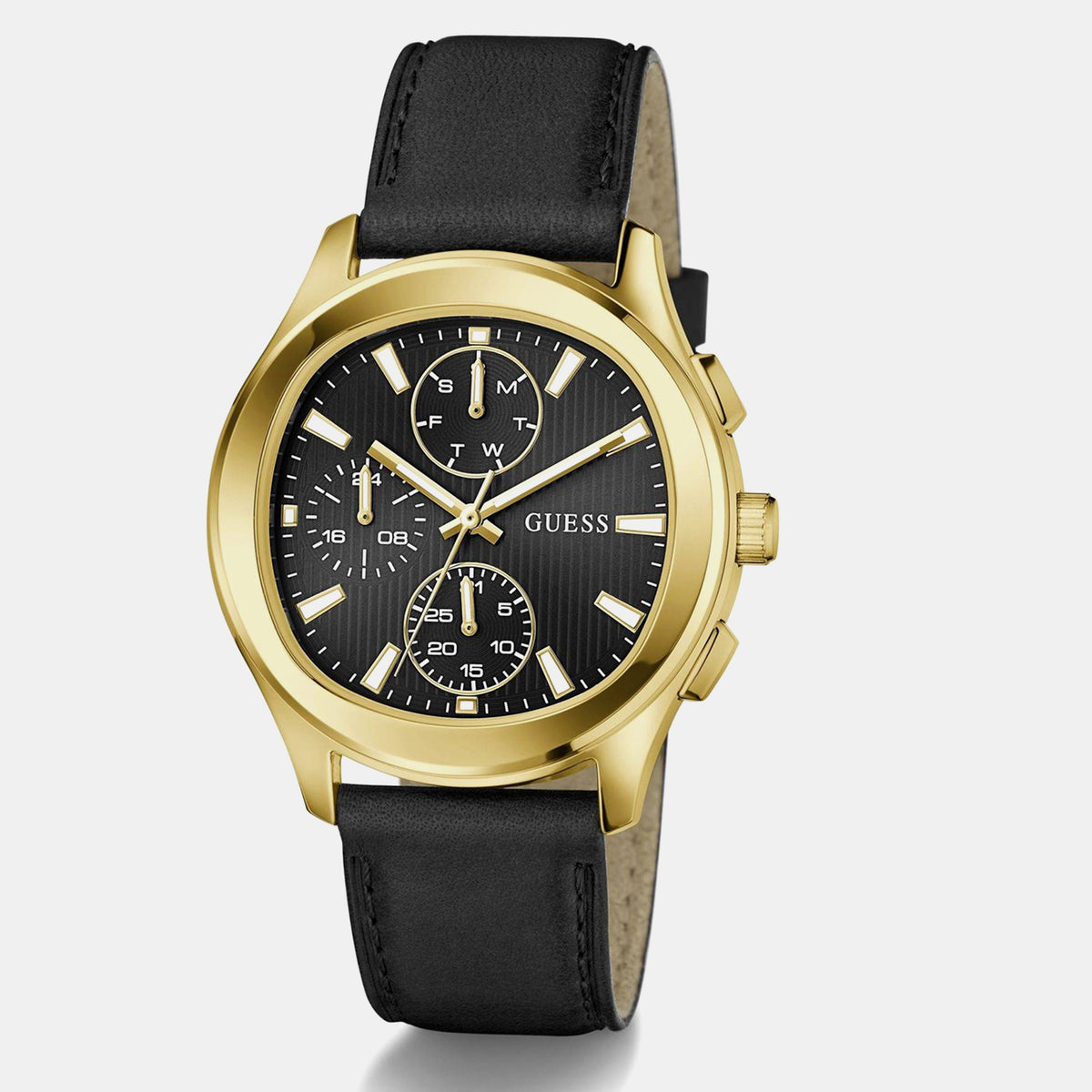 Gd Palmer Men Quartz Black Dial Multi-Function Leather Watch Gw1049G2