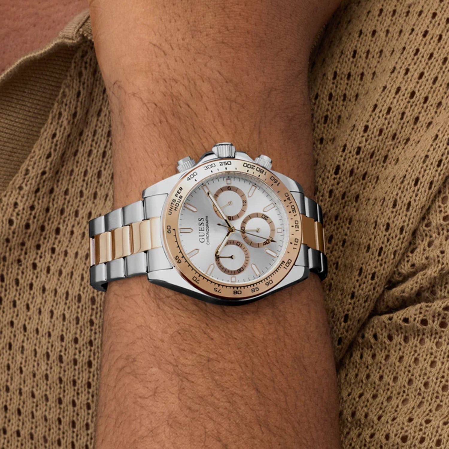 Men Quartz Silver Dial Chronograph Stainless Steel Watch GW1058G6